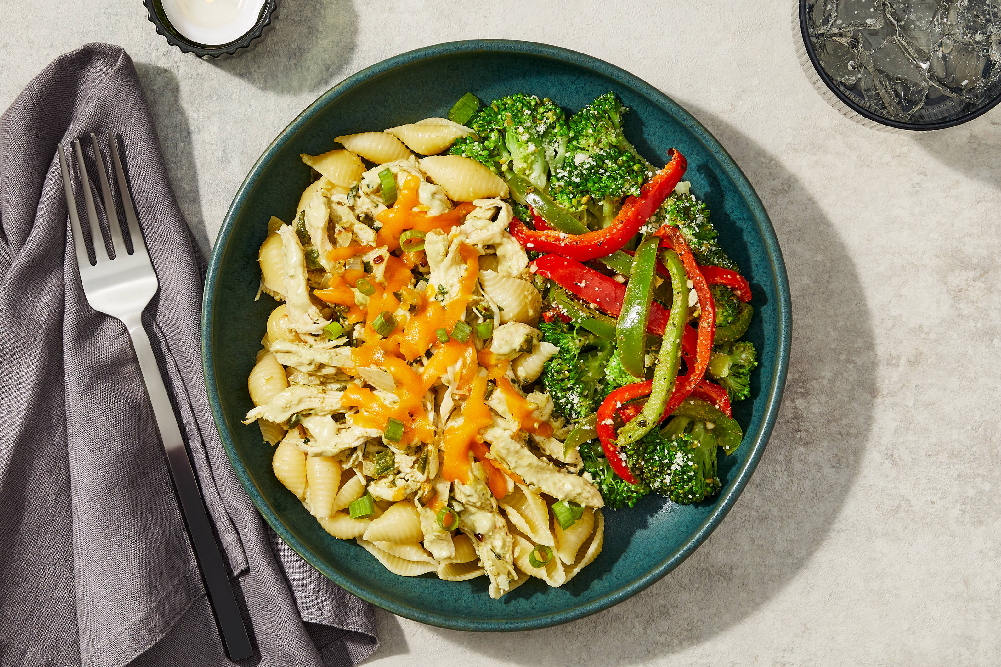 White Chicken Chili & Shells with Garlic-Parmesan Broccoli & Roasted ...