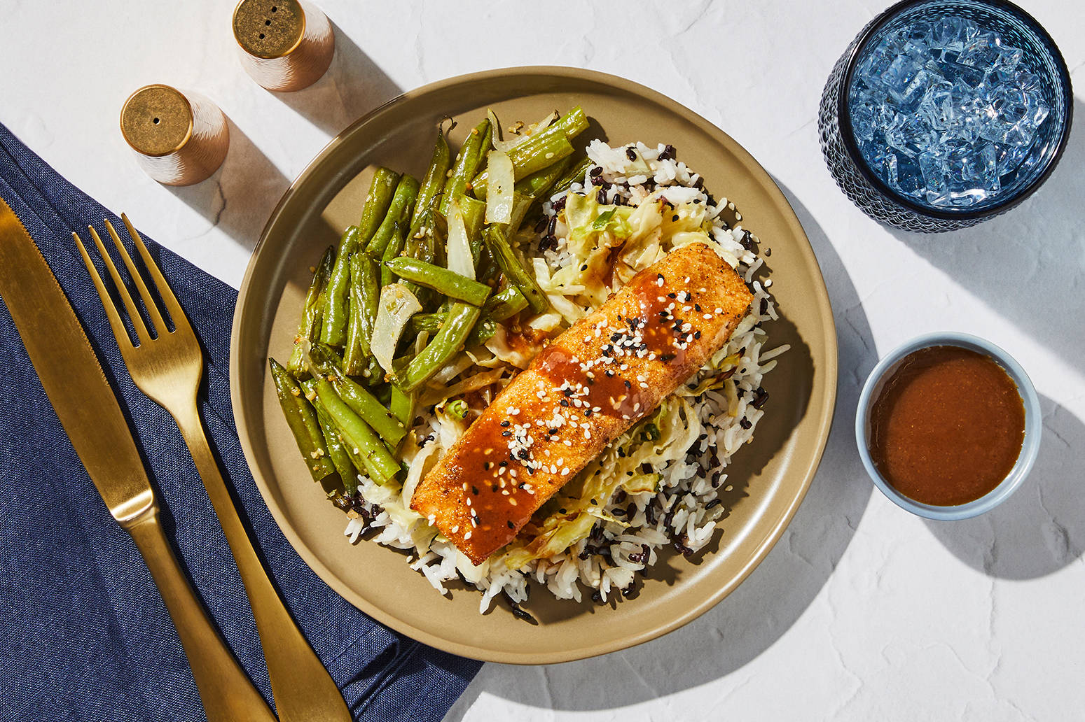 Ginger Teriyaki Salmon with Roasted Cabbage, Forbidden Rice, Sesame ...