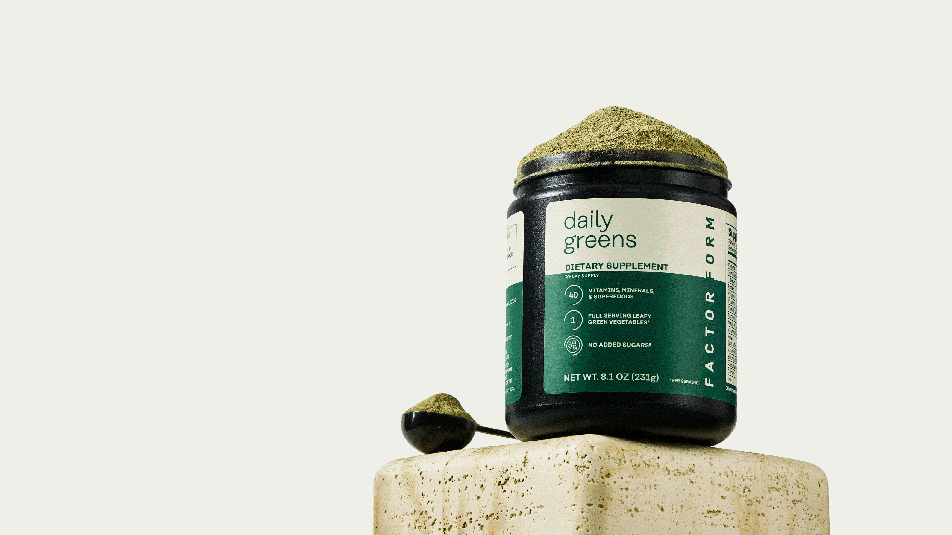 Daily Greens Jar with falling greens powder animation