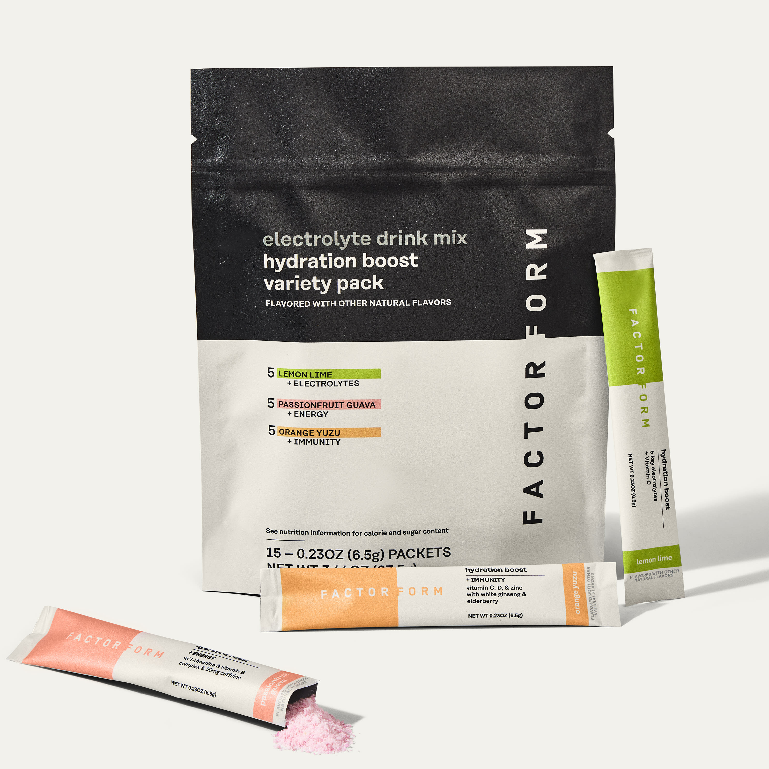 Hydration Boost Variety Pack Electrolyte Drink Mix Single Serve Packets, 5 Lemon Lime, 5 Orange Yuzu, 5 Passionfruit Guava