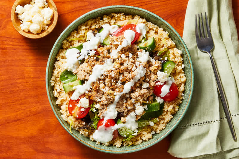 Bols de dinde au tahini à la méditerranéenne super rapides
