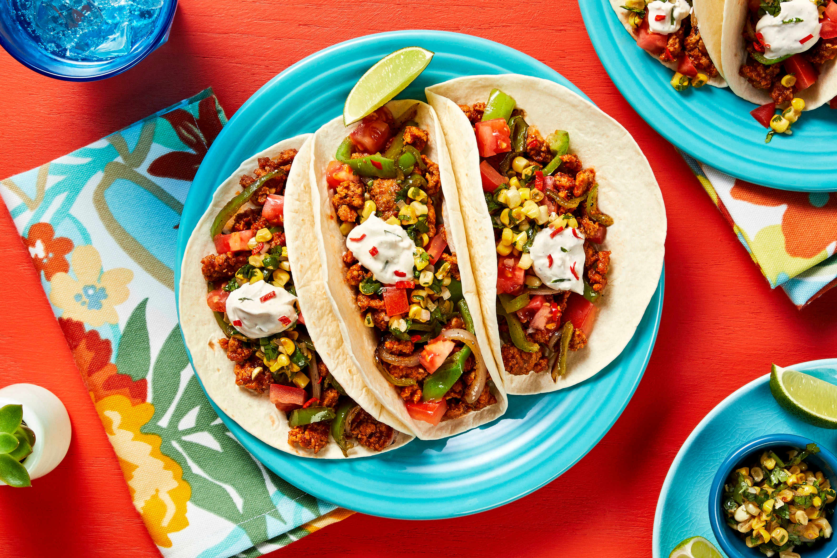 Pork and Charred Corn Chimichurri Tacos