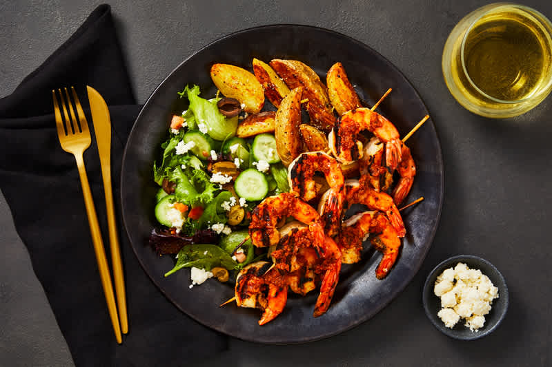 Brochettes de crevettes géantes grillées aux tomates séchées
