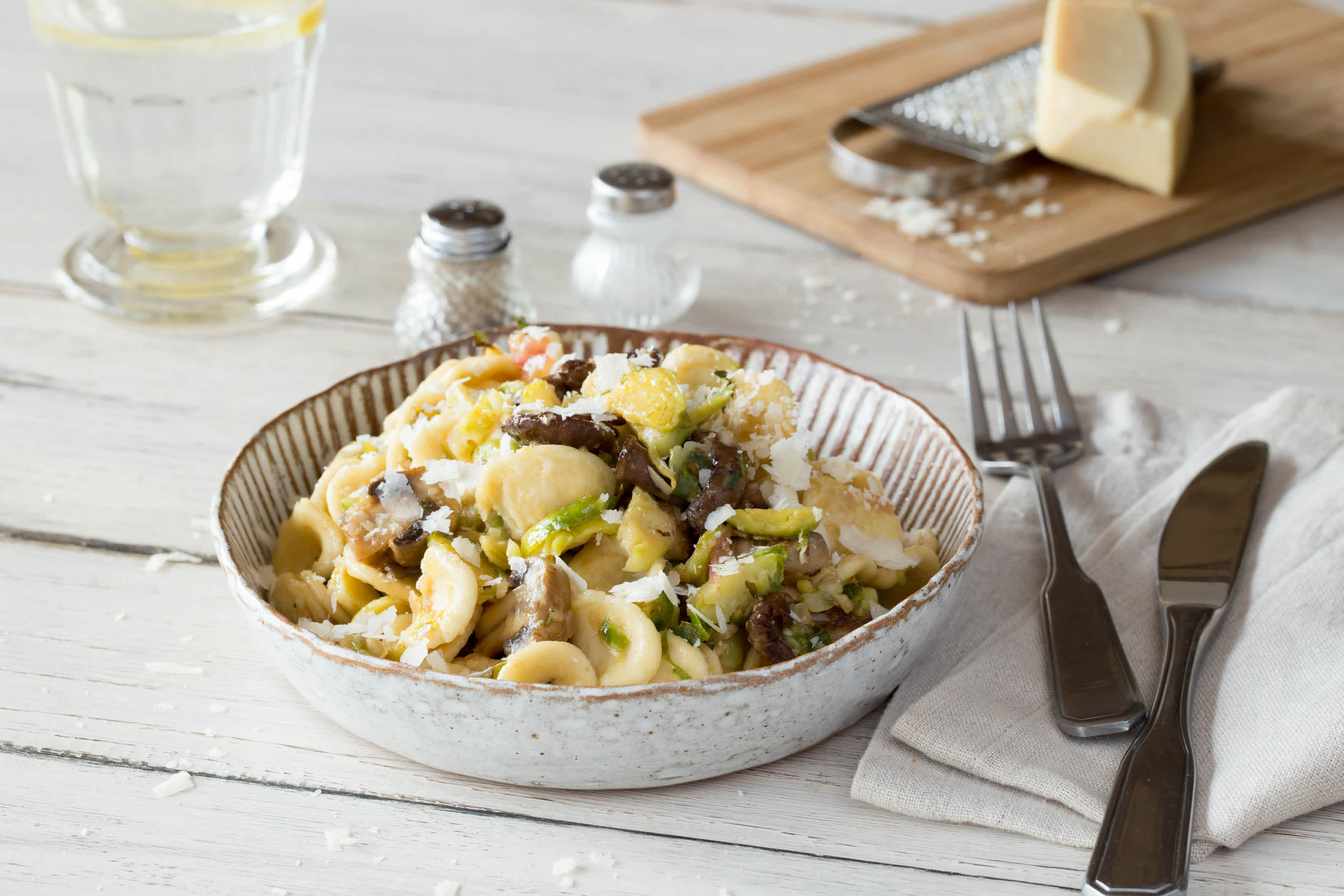 Creamy Orecchiette with Brussels Sprouts and Wild Mushrooms