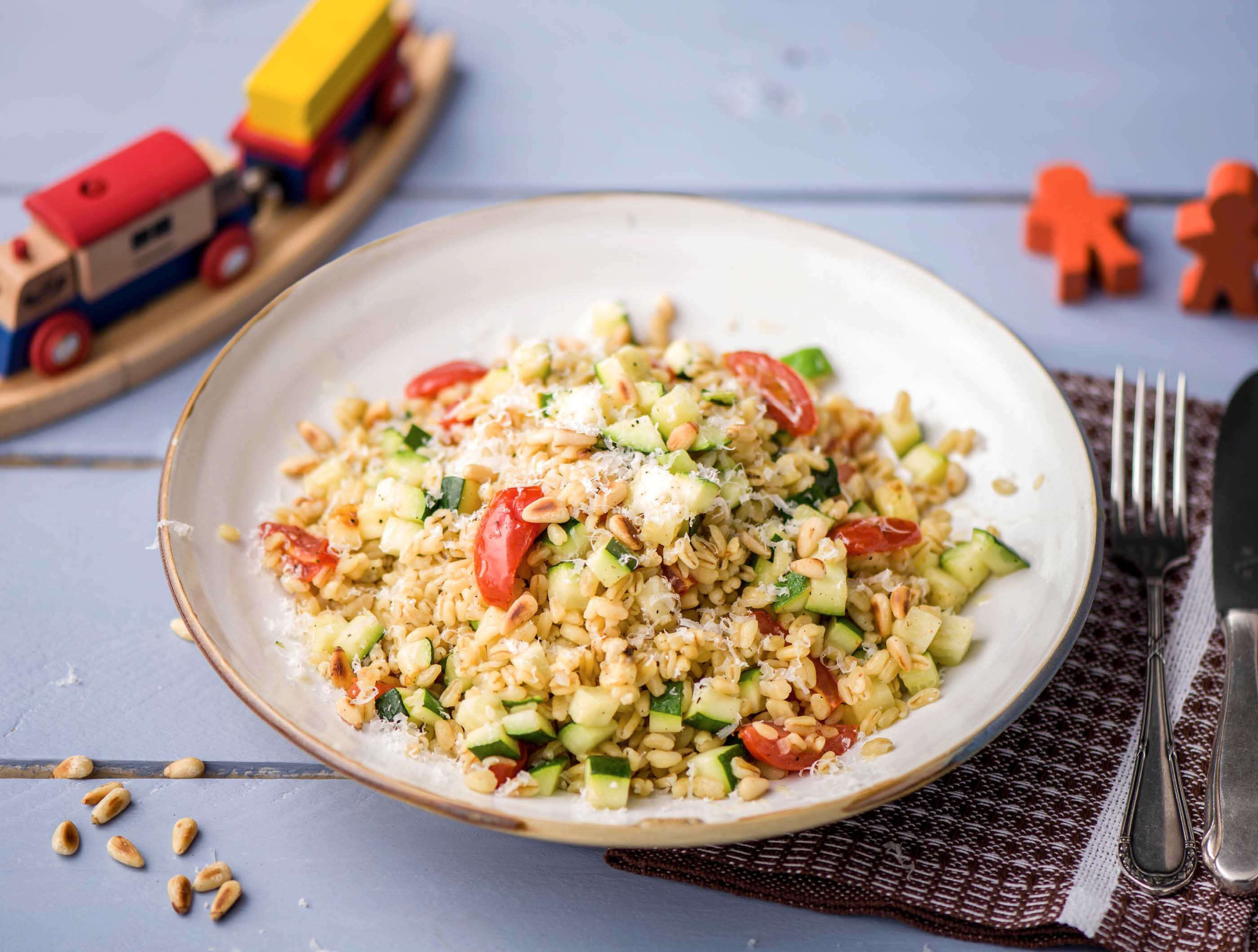 Risotto van parelgerst met pecorino en groenten