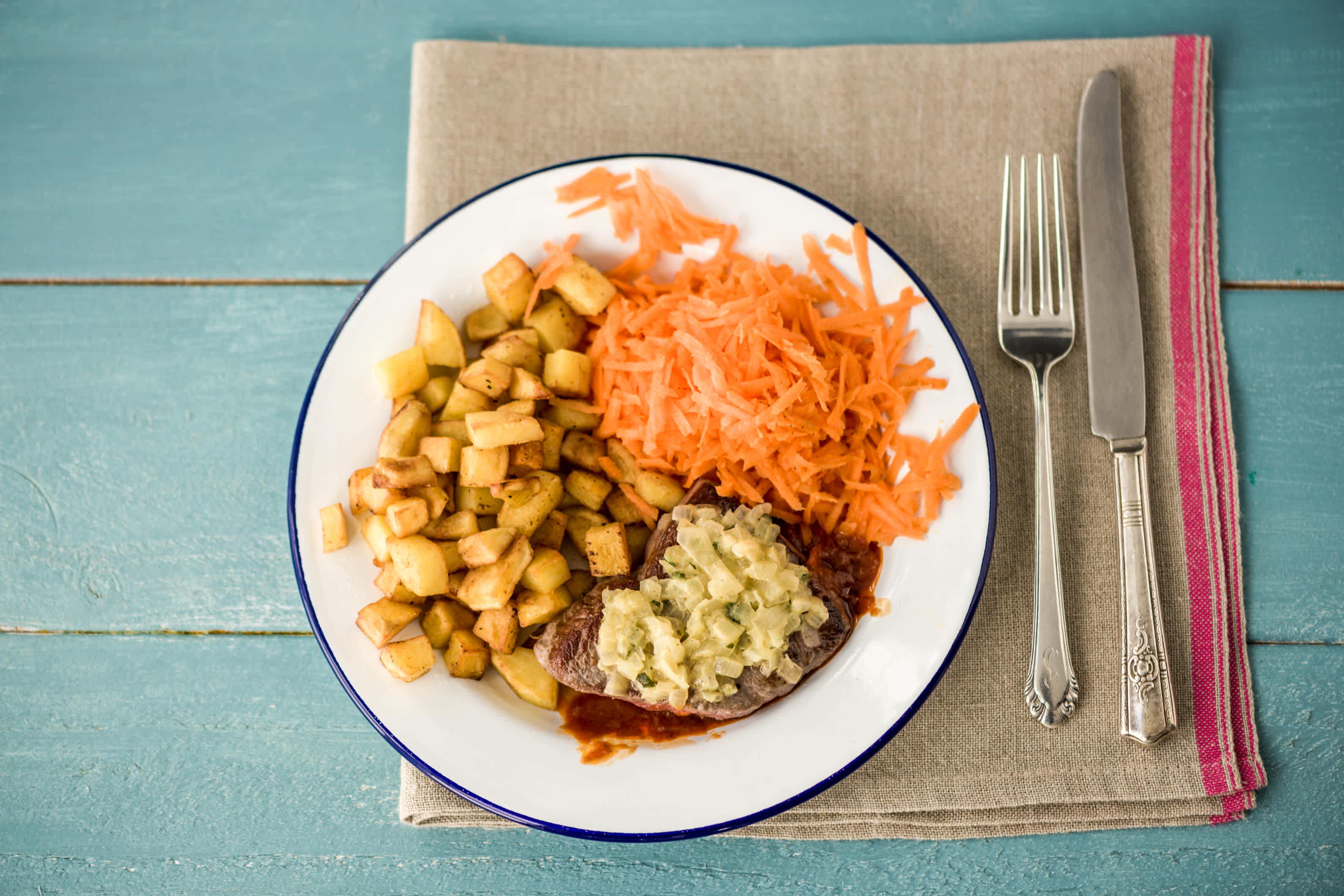 Rinderhüftsteak à la Strindberg mit Bratkartoffeln