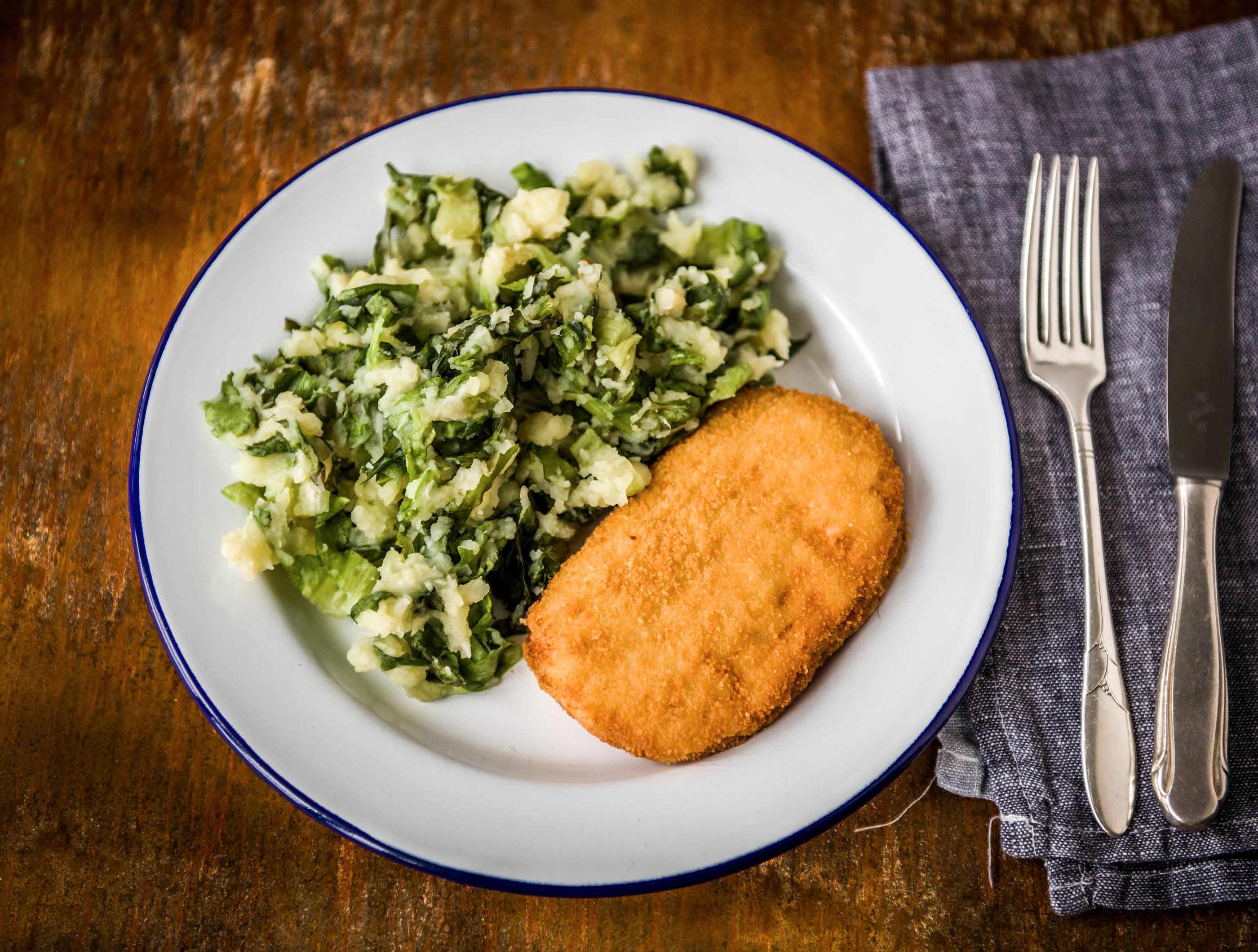 Andijviestamppot met champignon cordon bleu