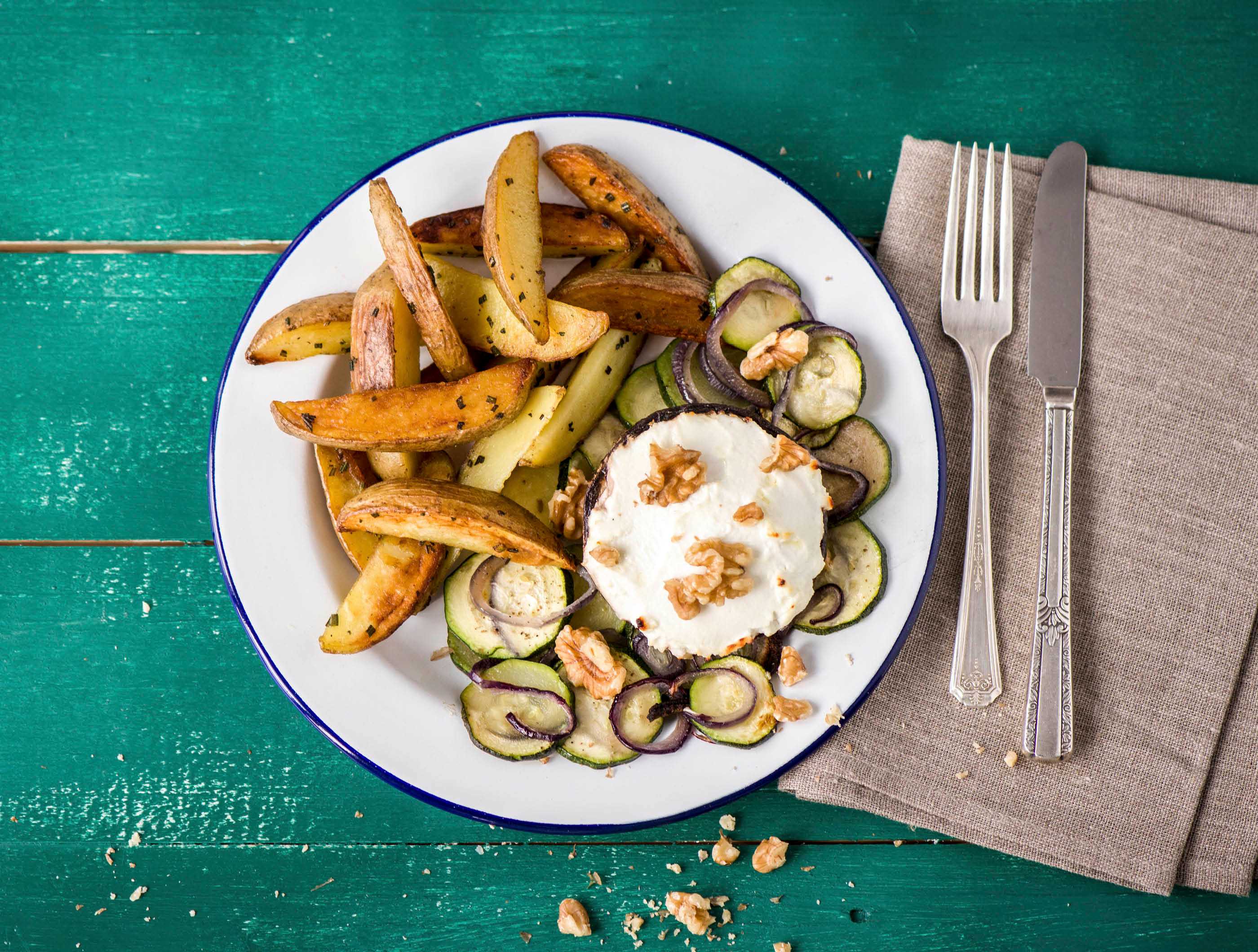 Portobello uit de oven met geitenkaas en walnoten