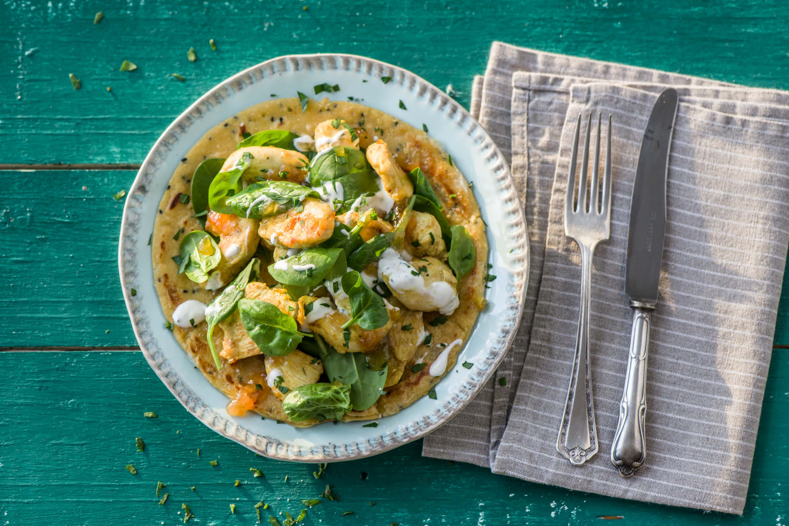 Chicken Dosa Pancake with Sticky Mango Chutney