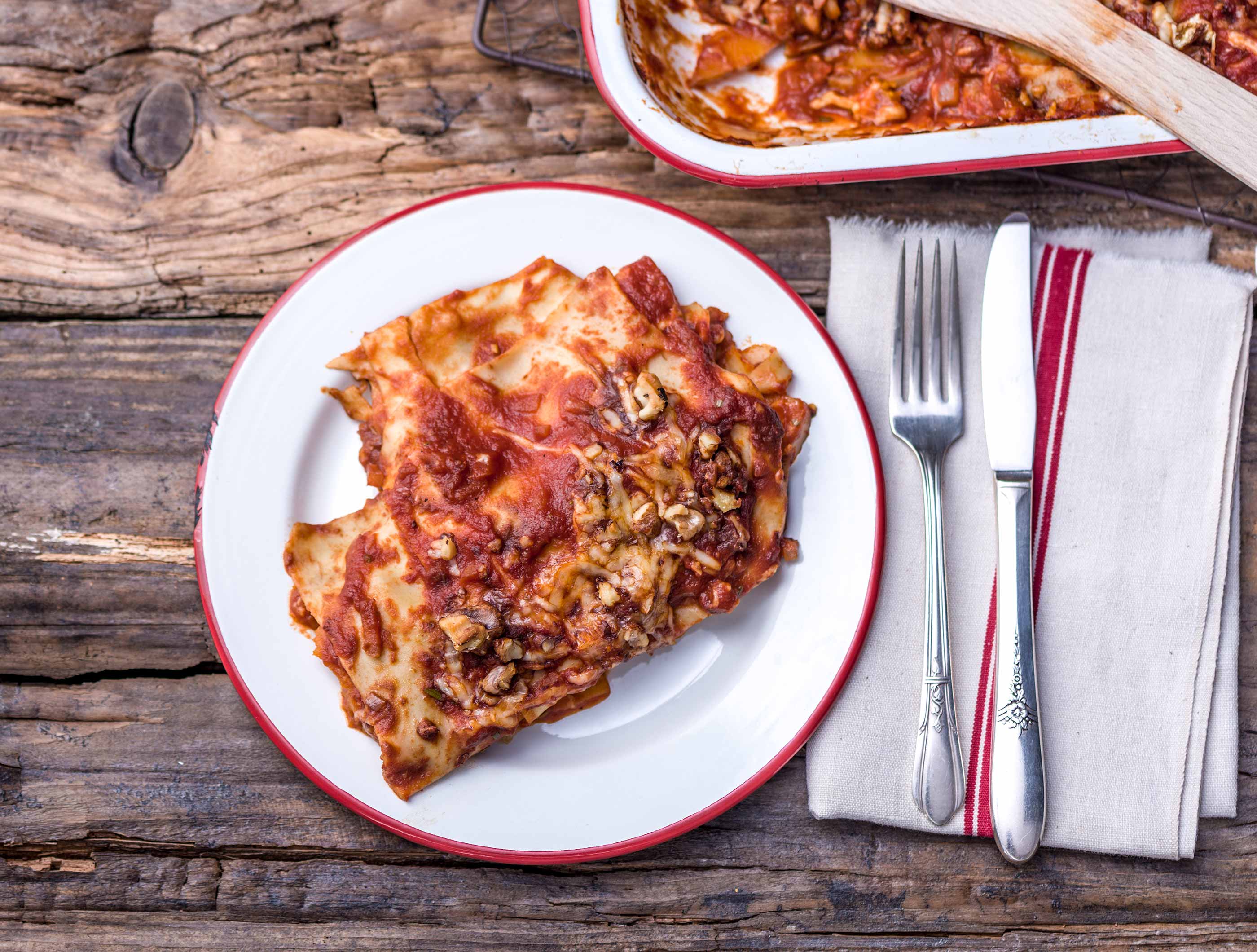 Lasagne met pompoen, geitenkaas en walnoten