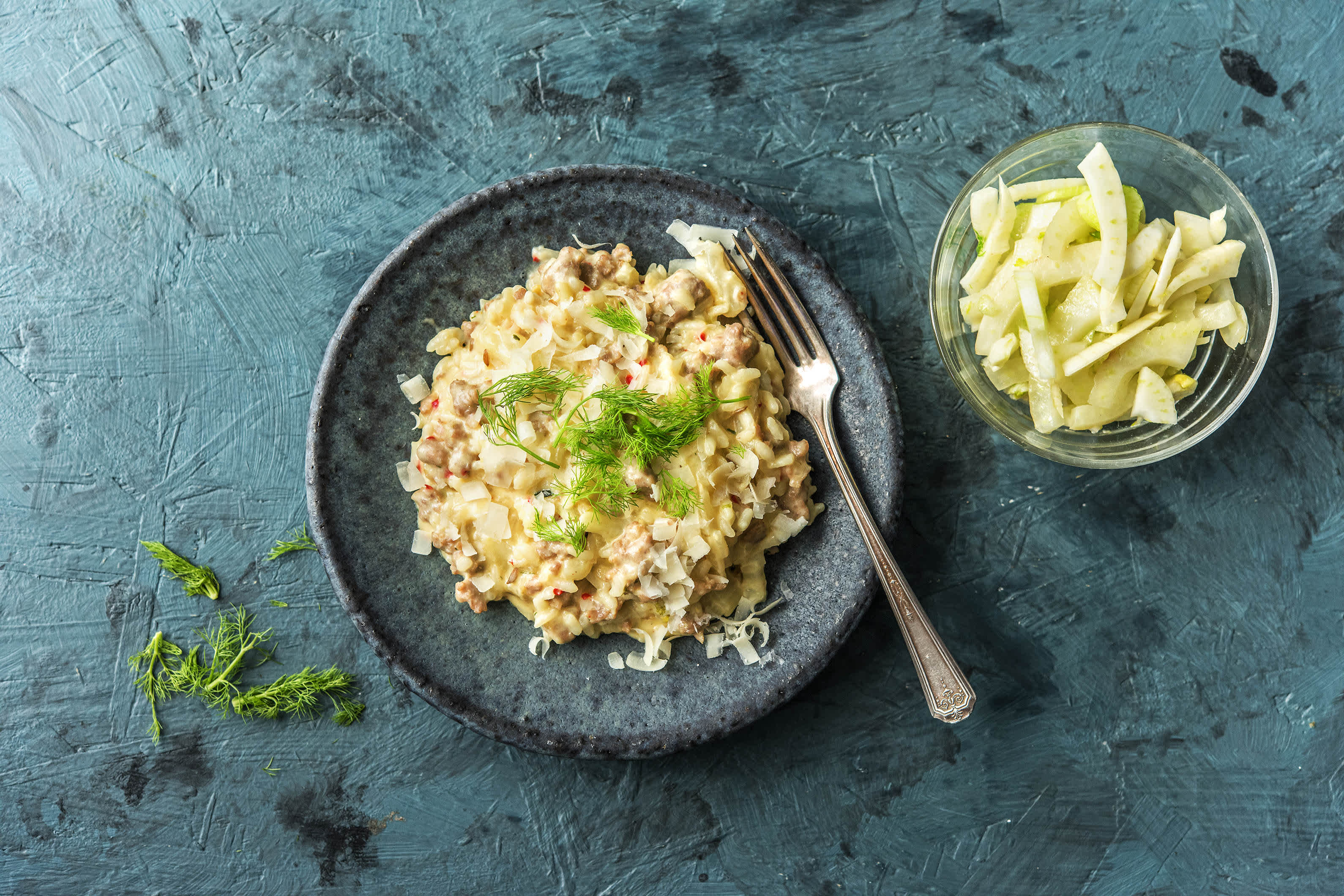Risotto met mascarpone en gekruide varkensworst