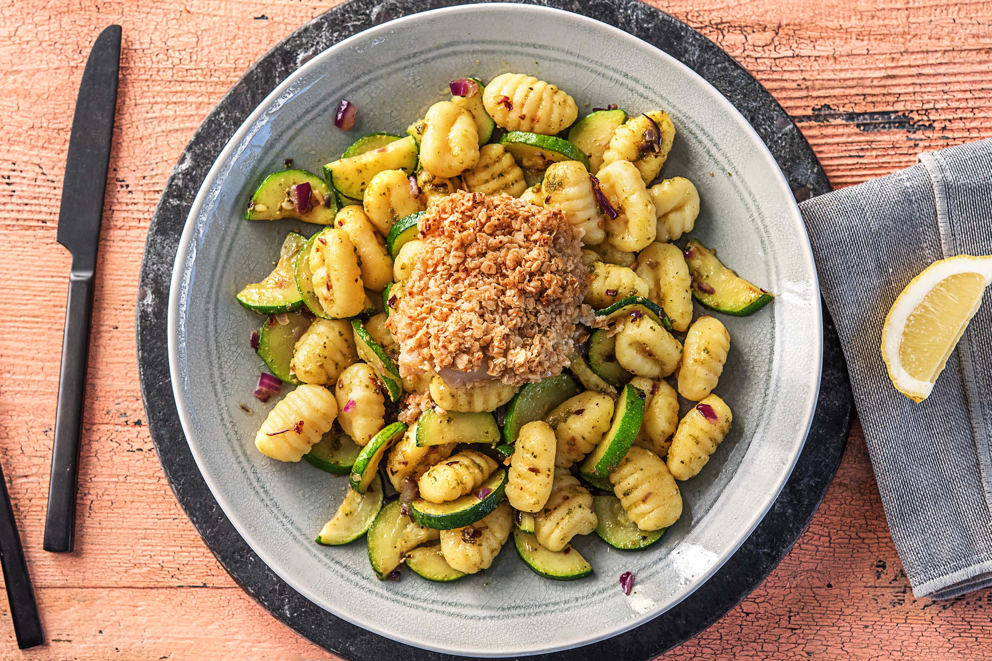 Krokante witvis met pesto-gnocchi