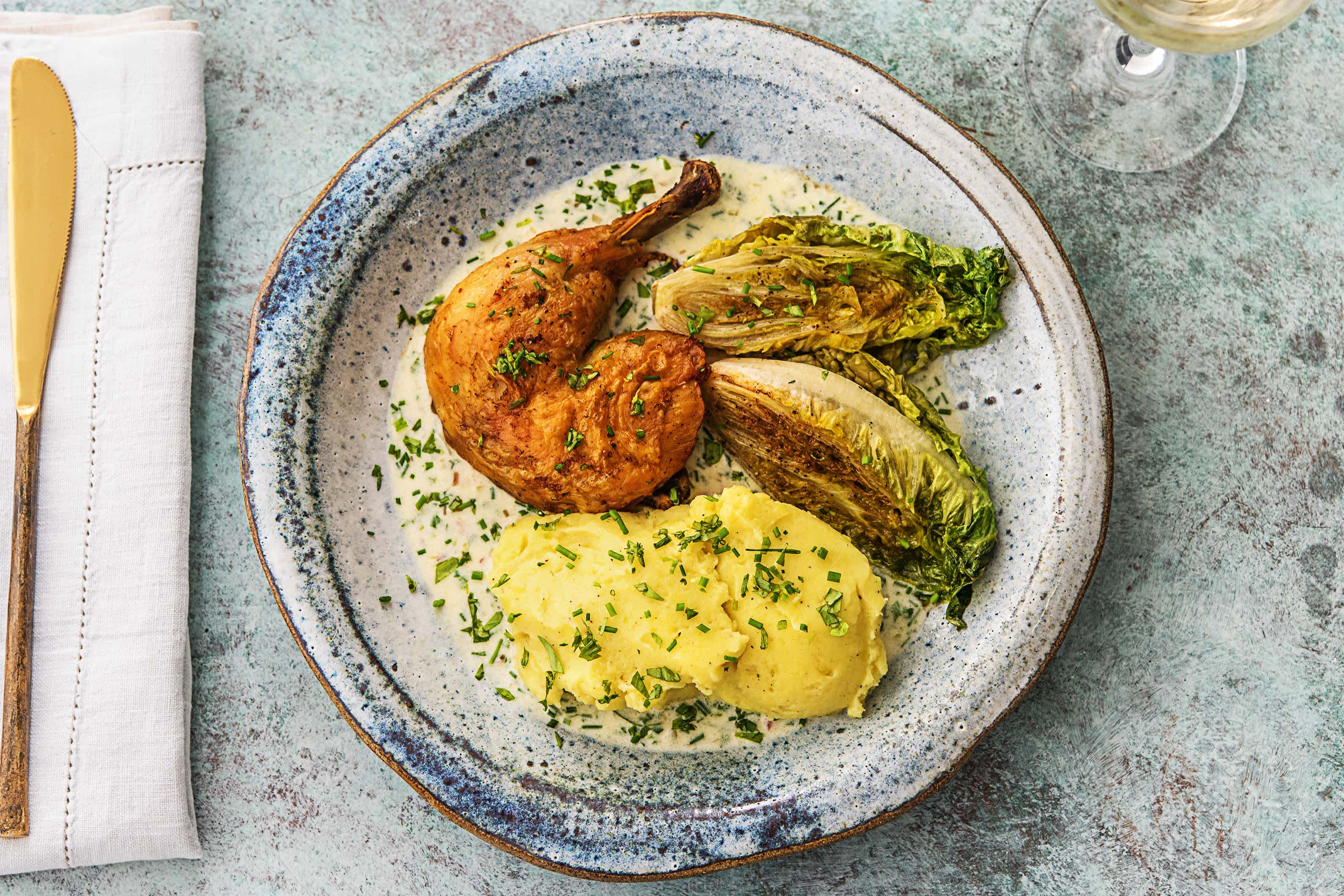 Pintade confite et purée de pommes de terre