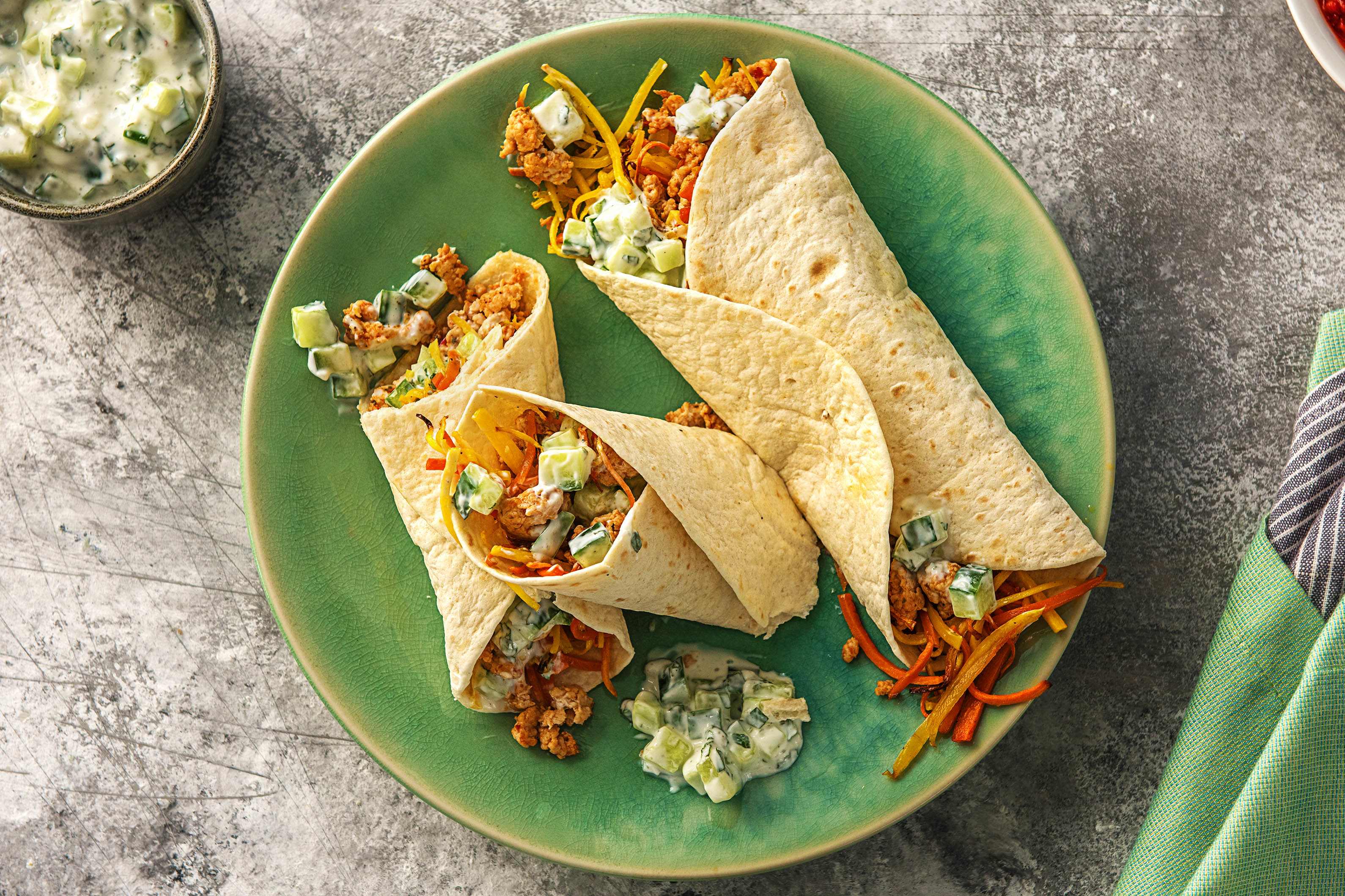 Wraps a la carotte et au poulet hache epice