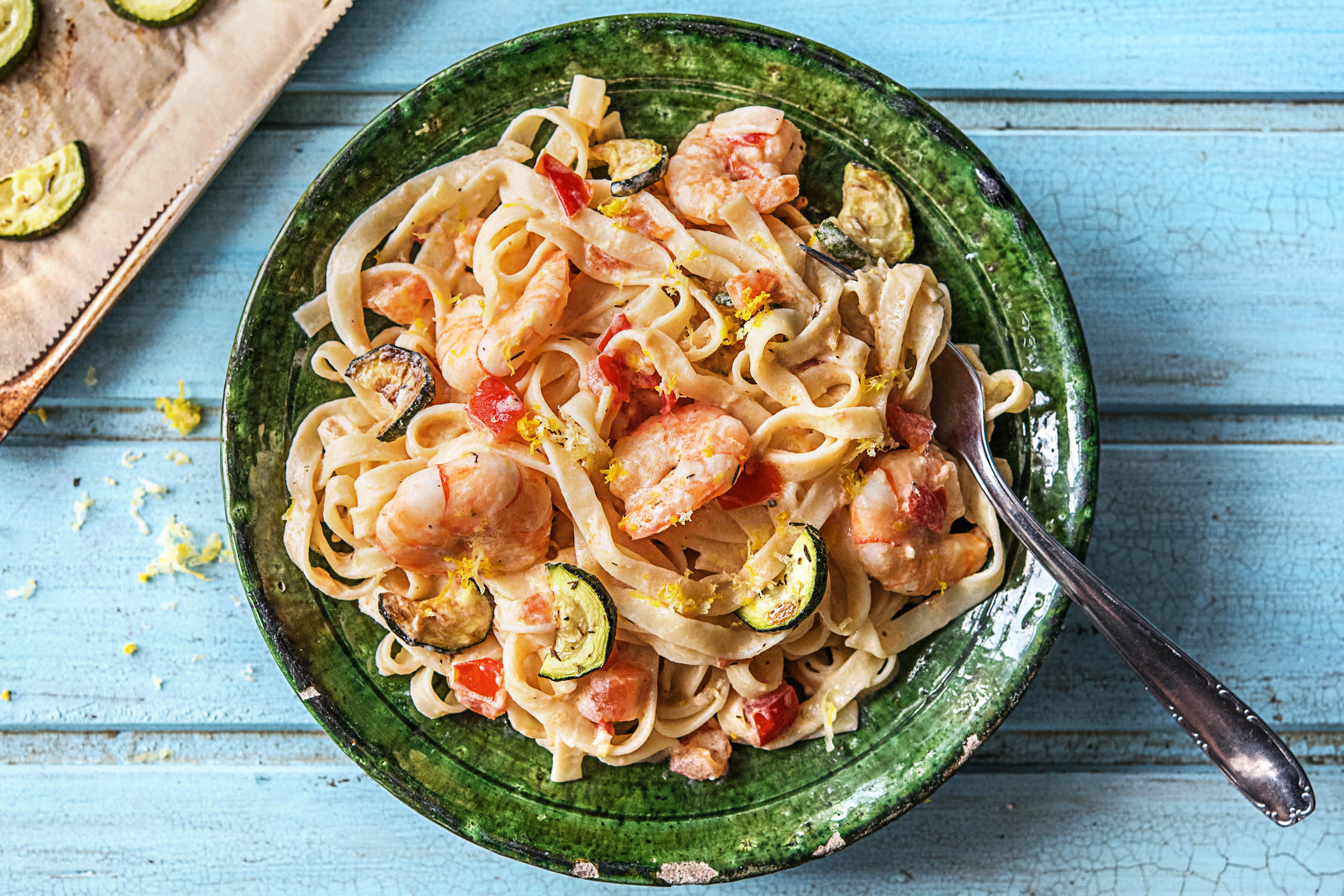 Fettuccine à la crème, crevettes et romarin