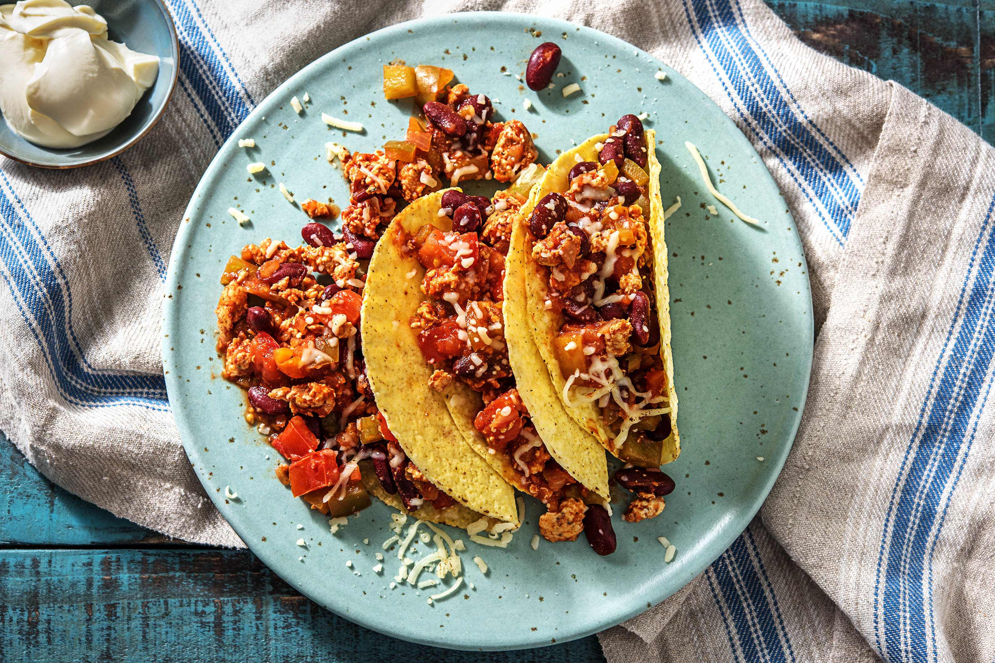 Tacos mexicains fourrés au poulet haché