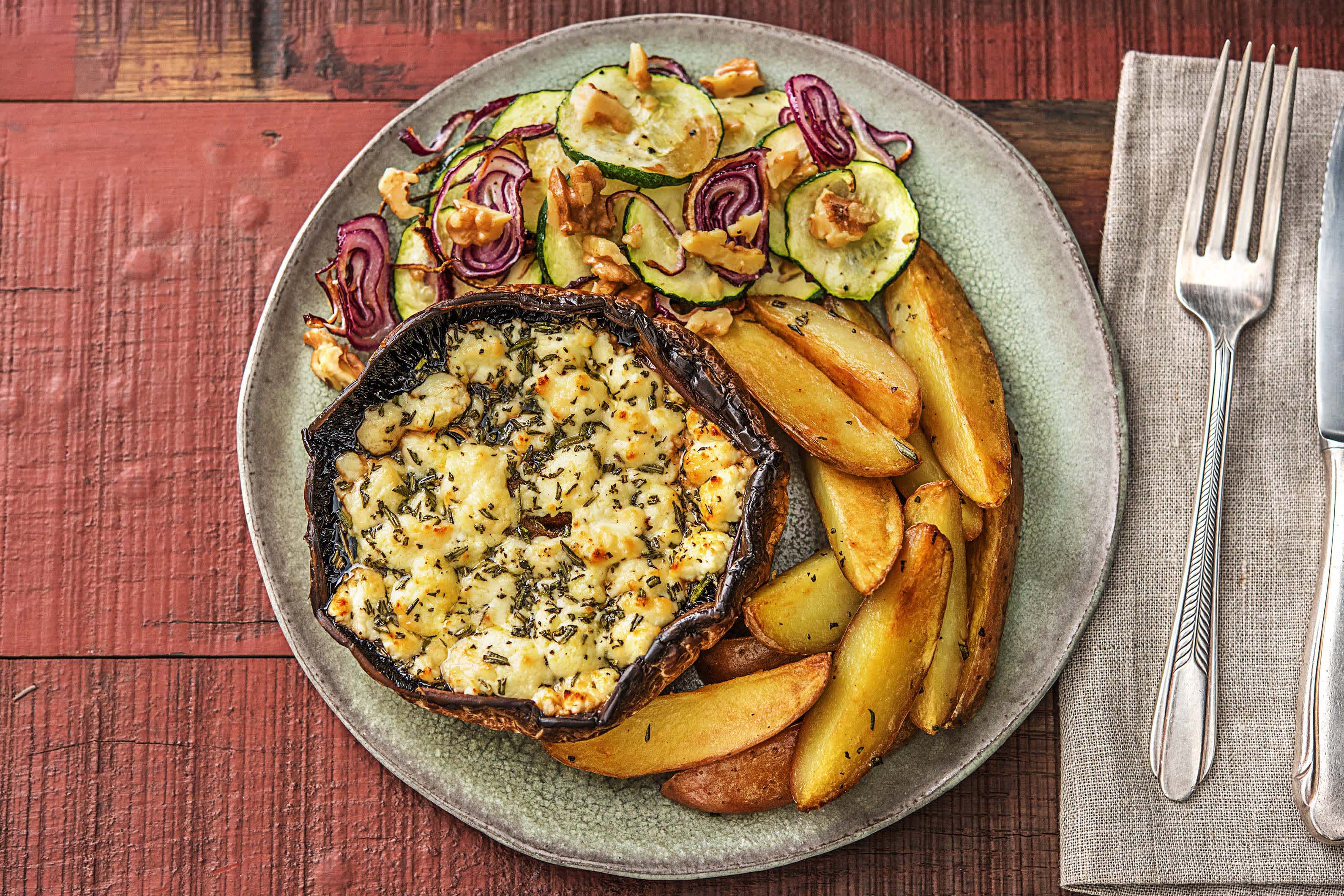 Portobello gratiné au fromage de chèvre et aux noix