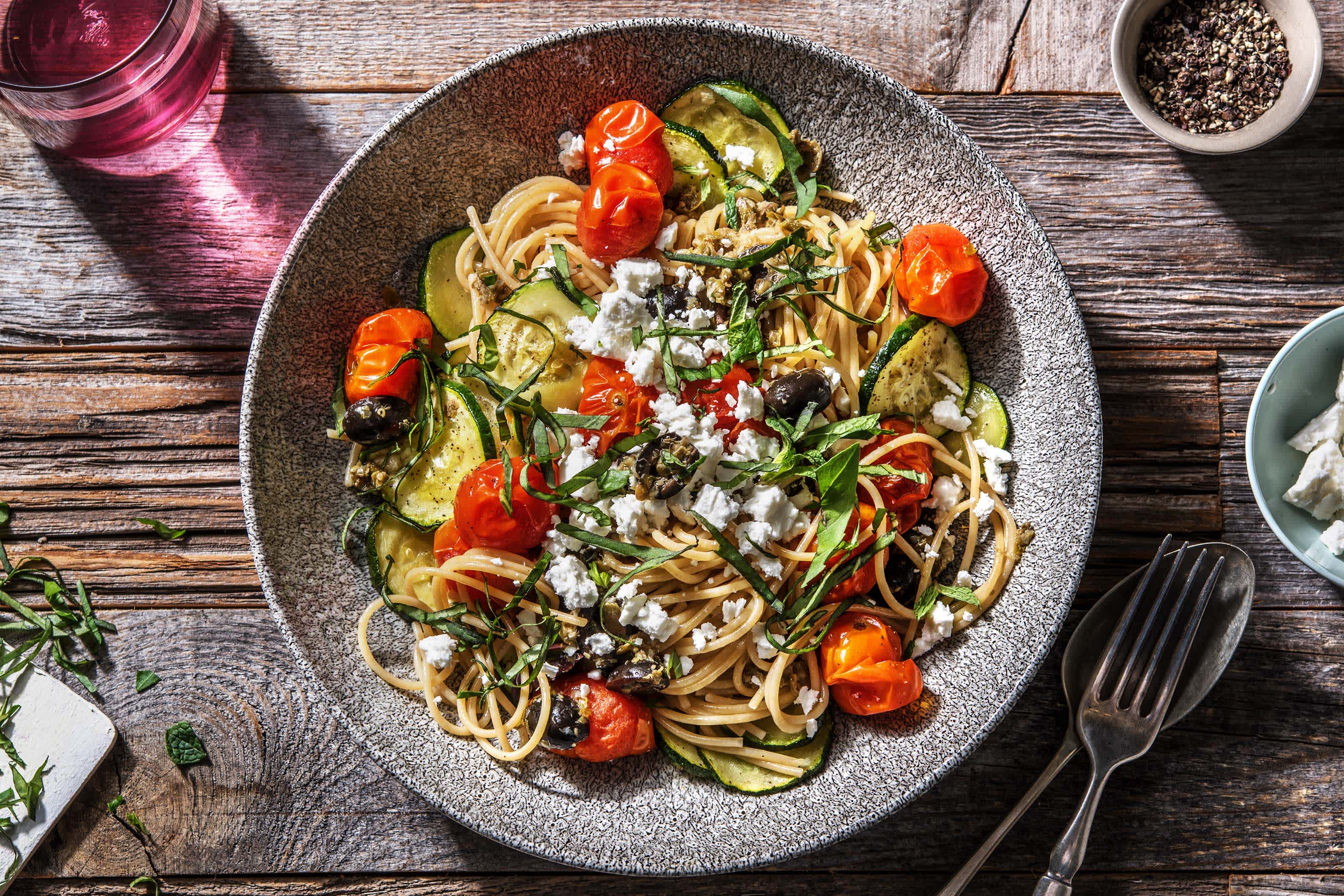 Spaghetti met geroosterde groenten