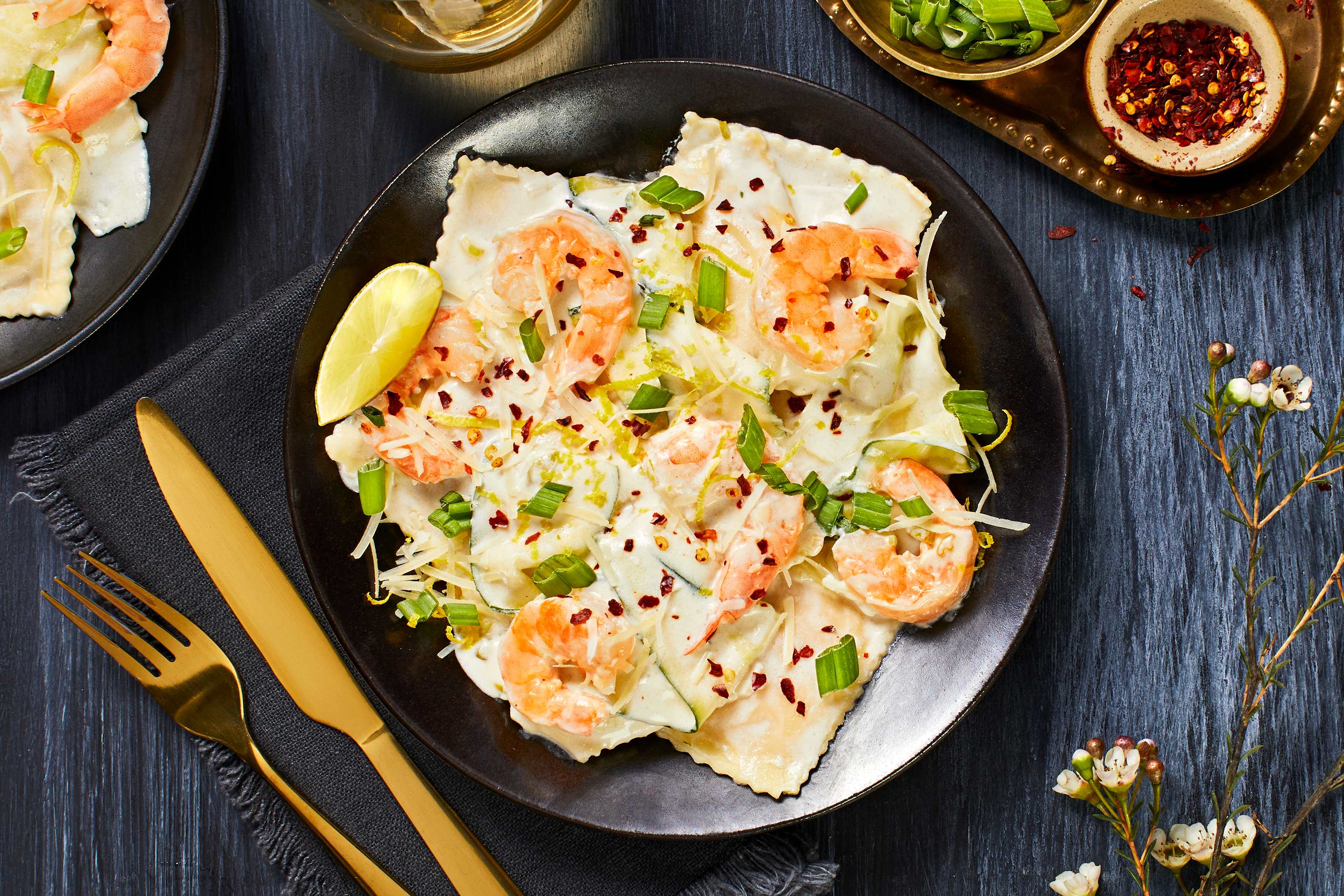 Creamy Lemon Lobster Ravioli and Shrimp