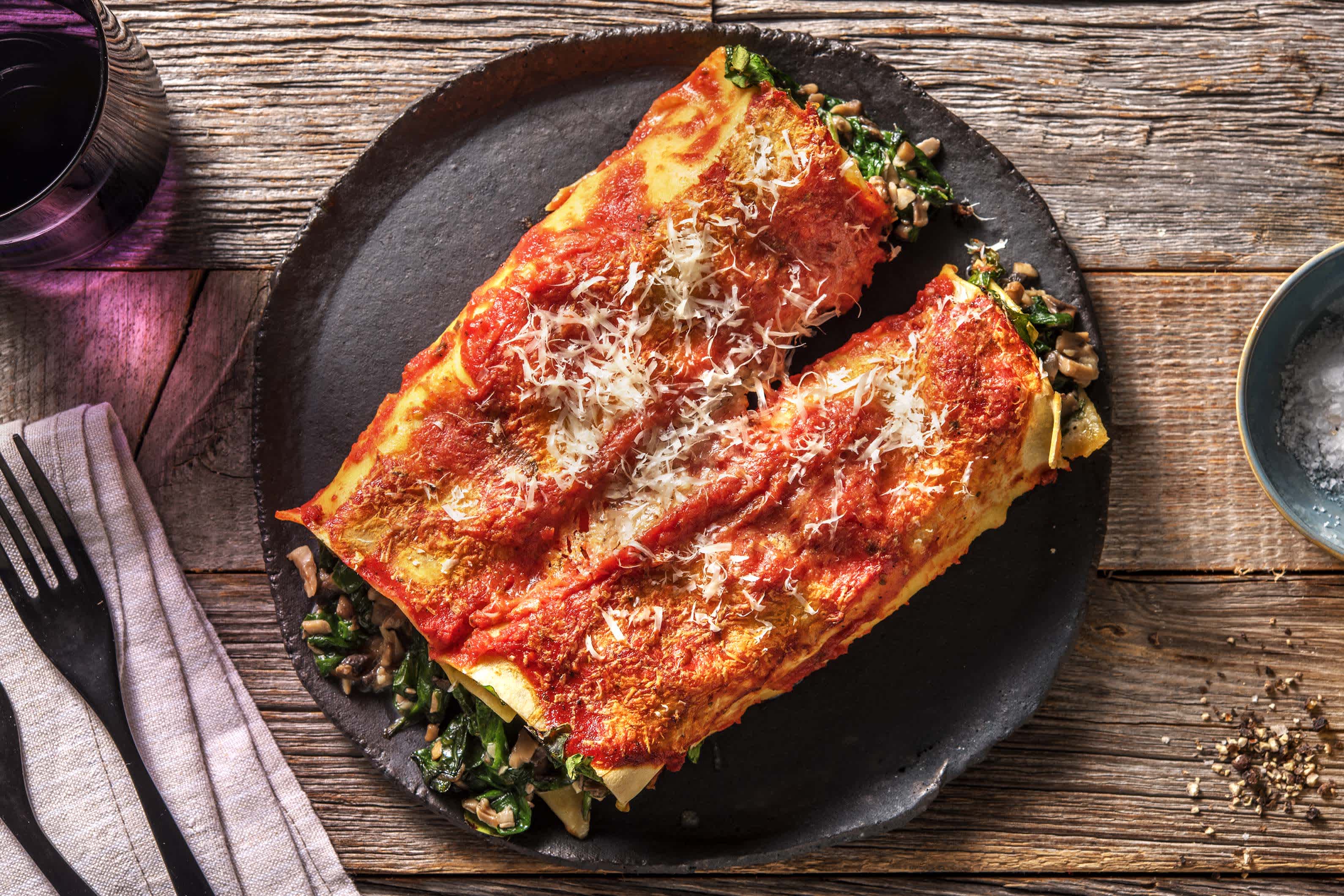 Cannelloni farcis aux épinards et champignons à la crème