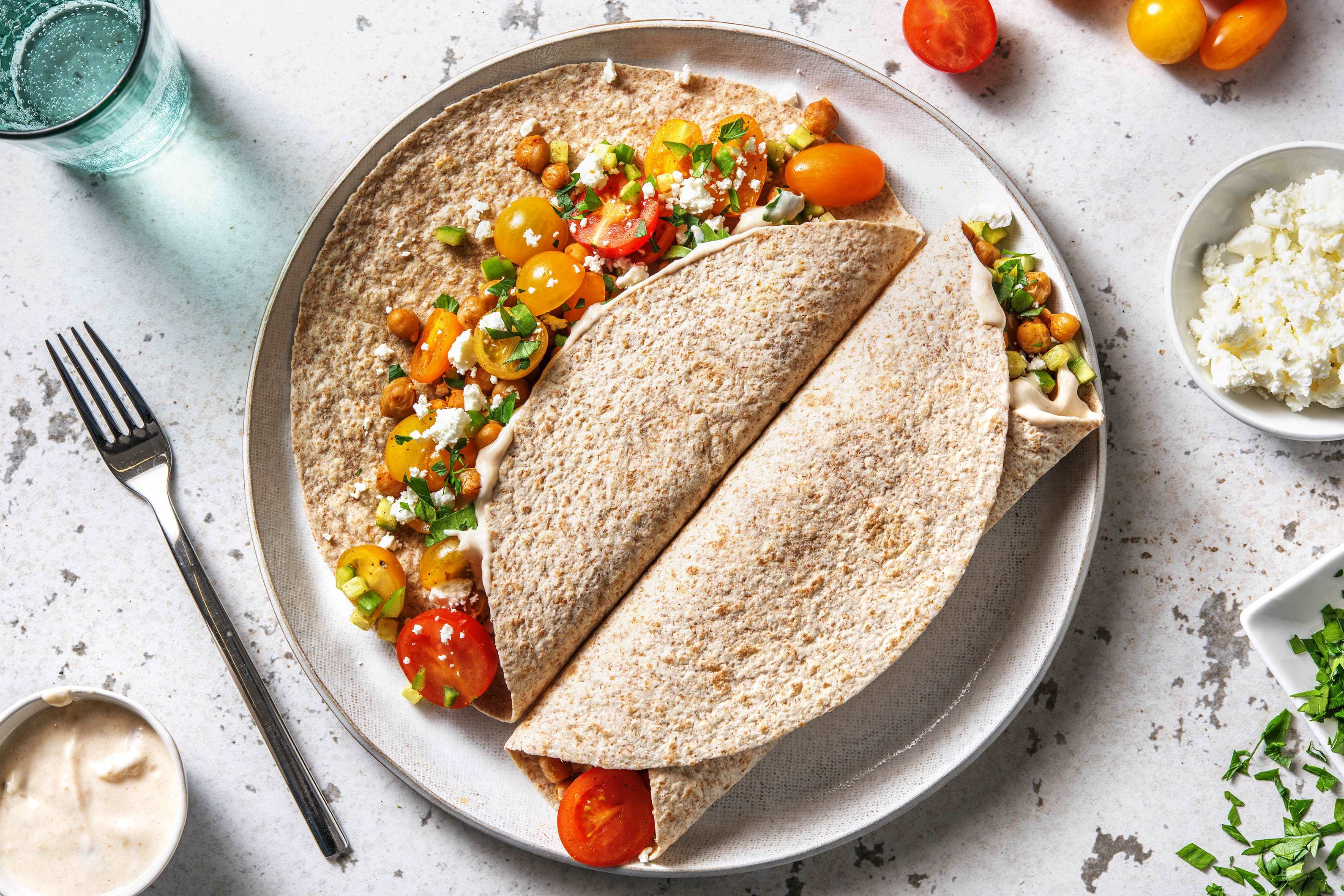 Tortillas aux pois chiches grillés et à la feta