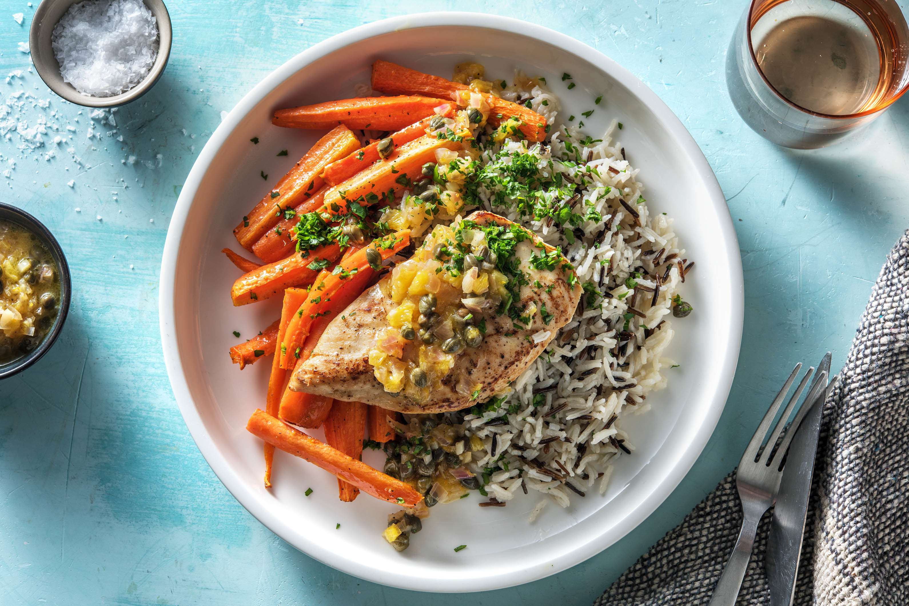 Poulet mit Kapern und Orange
