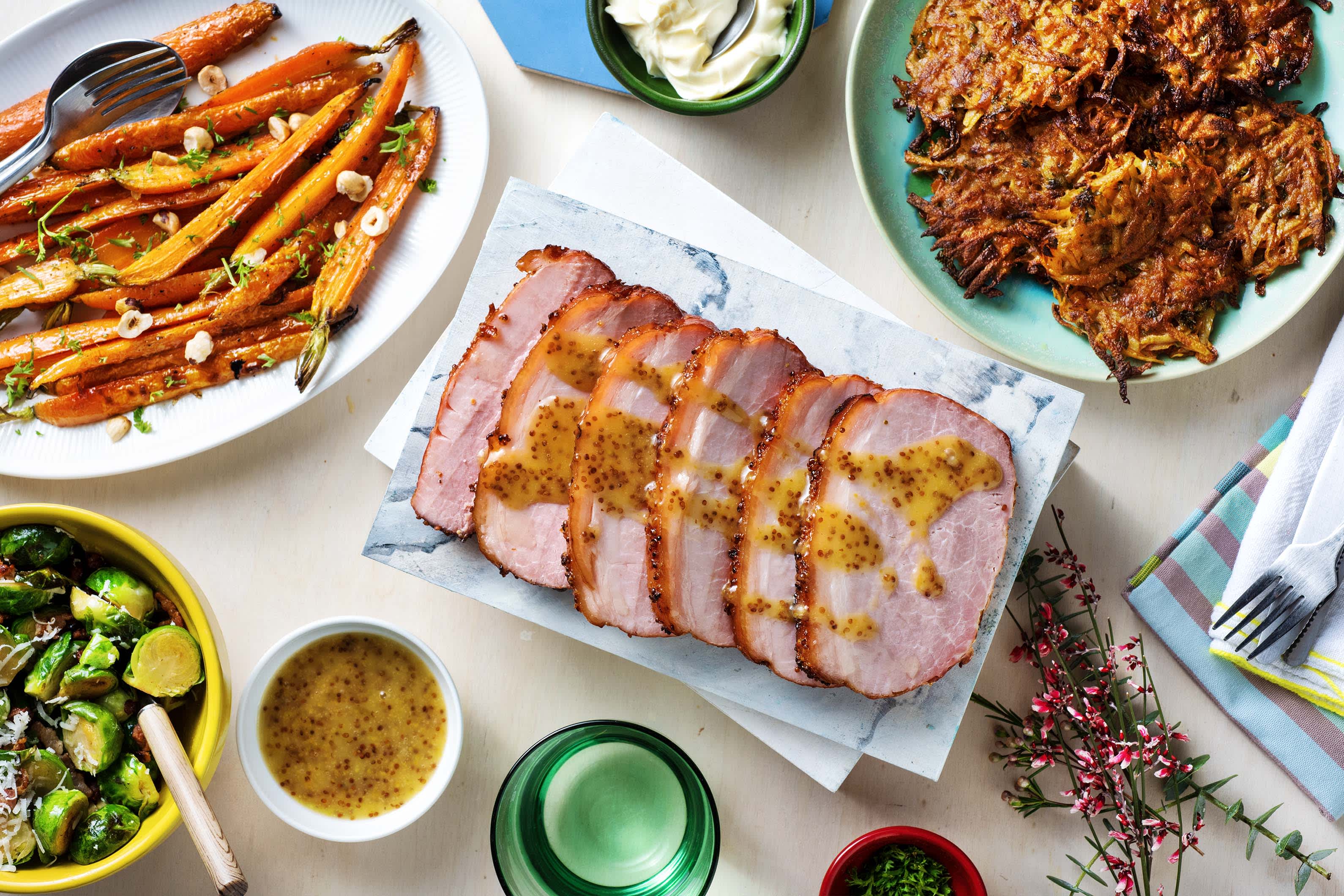 Beenham met honing-mosterdmarinade