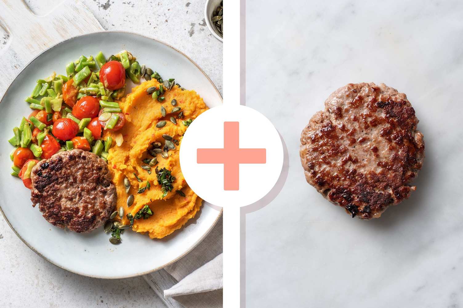 Steak haché en double portion et purée de patates douces piquantes
