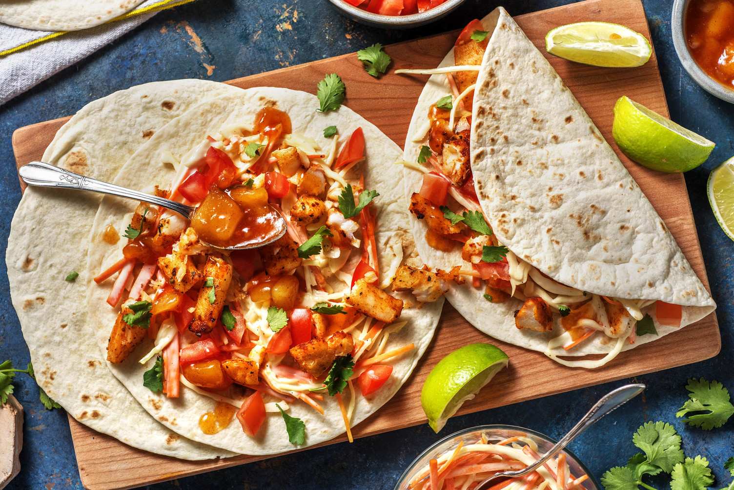 Wraps au poisson et chutney de mangue