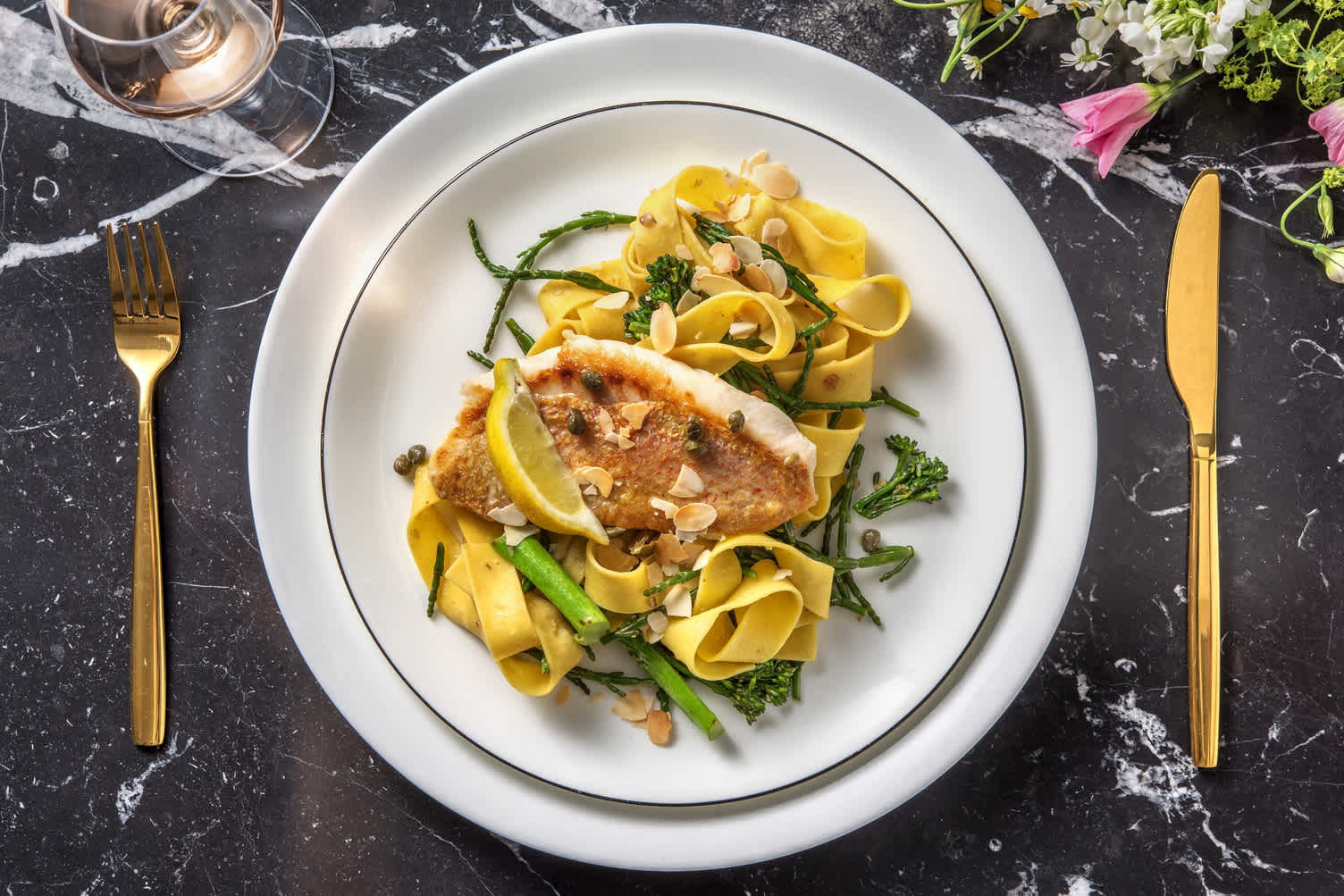 Filet de sébaste accompagné de salicorne et de pappardelle fraîches