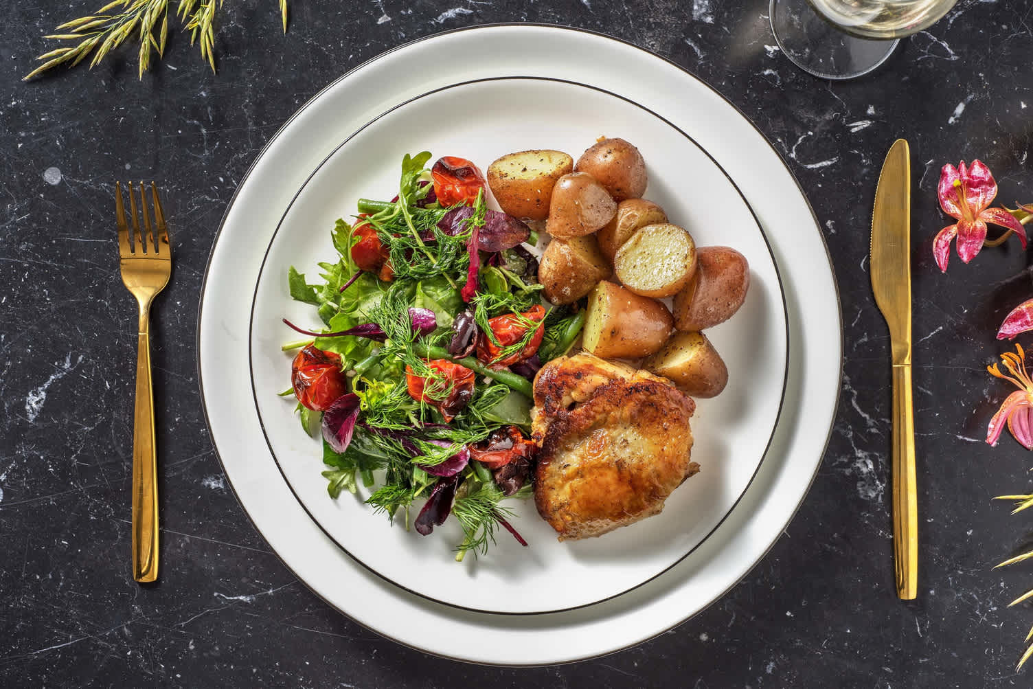 Cuisse poulet confite et pommes de terre Roseval légèrement citronnées