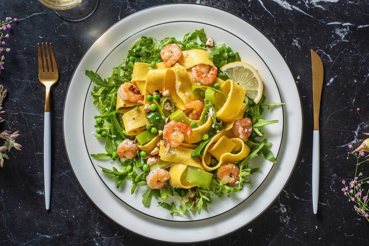 Verse pappardelle met garnalen en citroen-ricotta