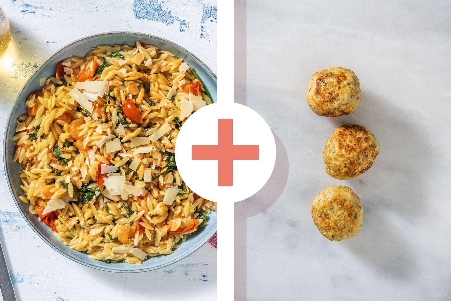 Orzo met spinazie en kipgehaktballetjes als extra