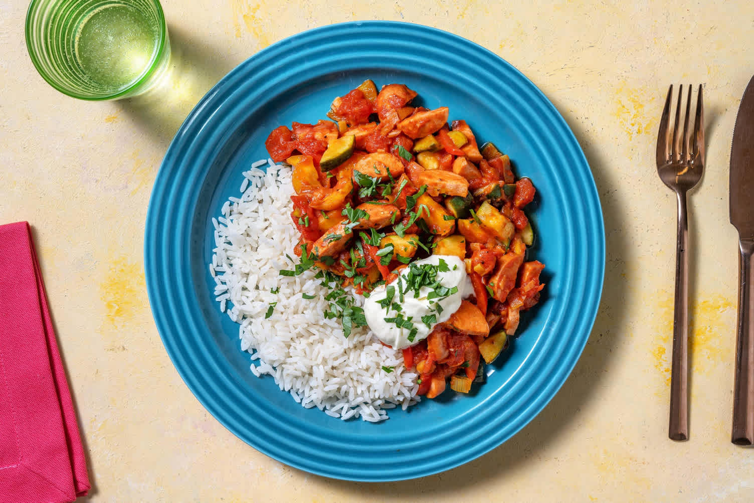 Snelle roerbak met rookworst in tomatensaus