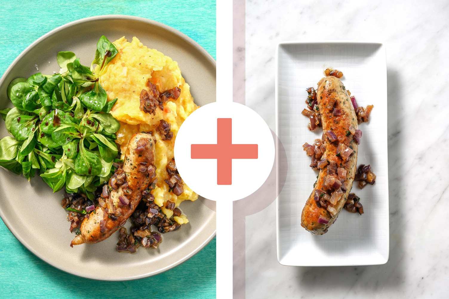 Purée de céleri-rave et carotte et saucisse de porc en double portion