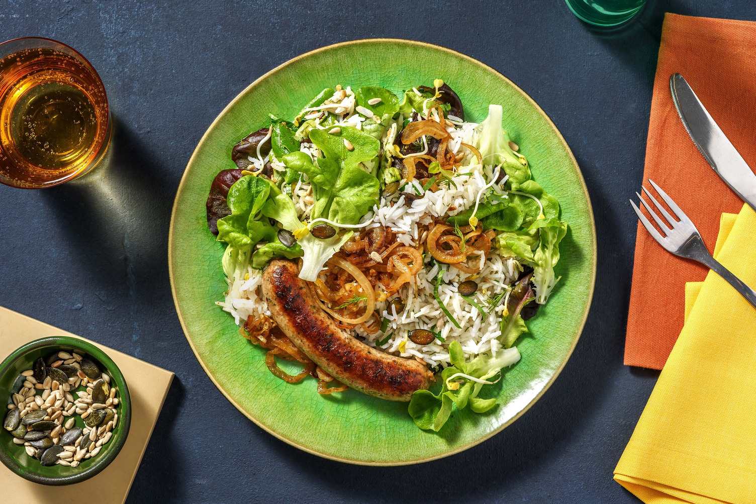 Salade de riz aux oignons caramélisés