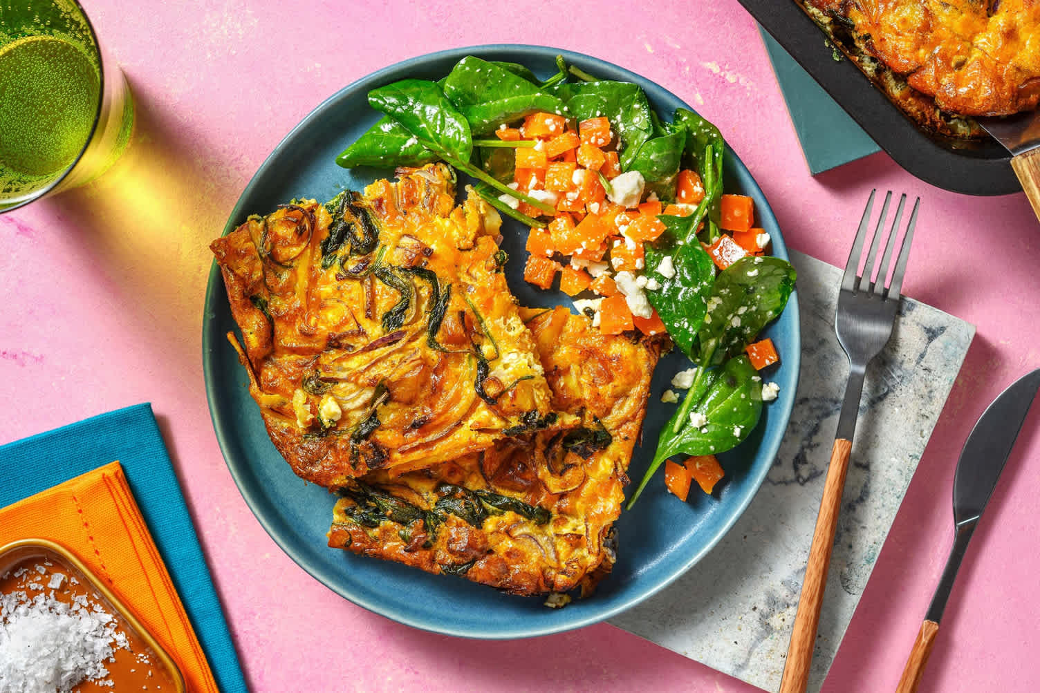 Frittata met chorizo, spinazie en feta