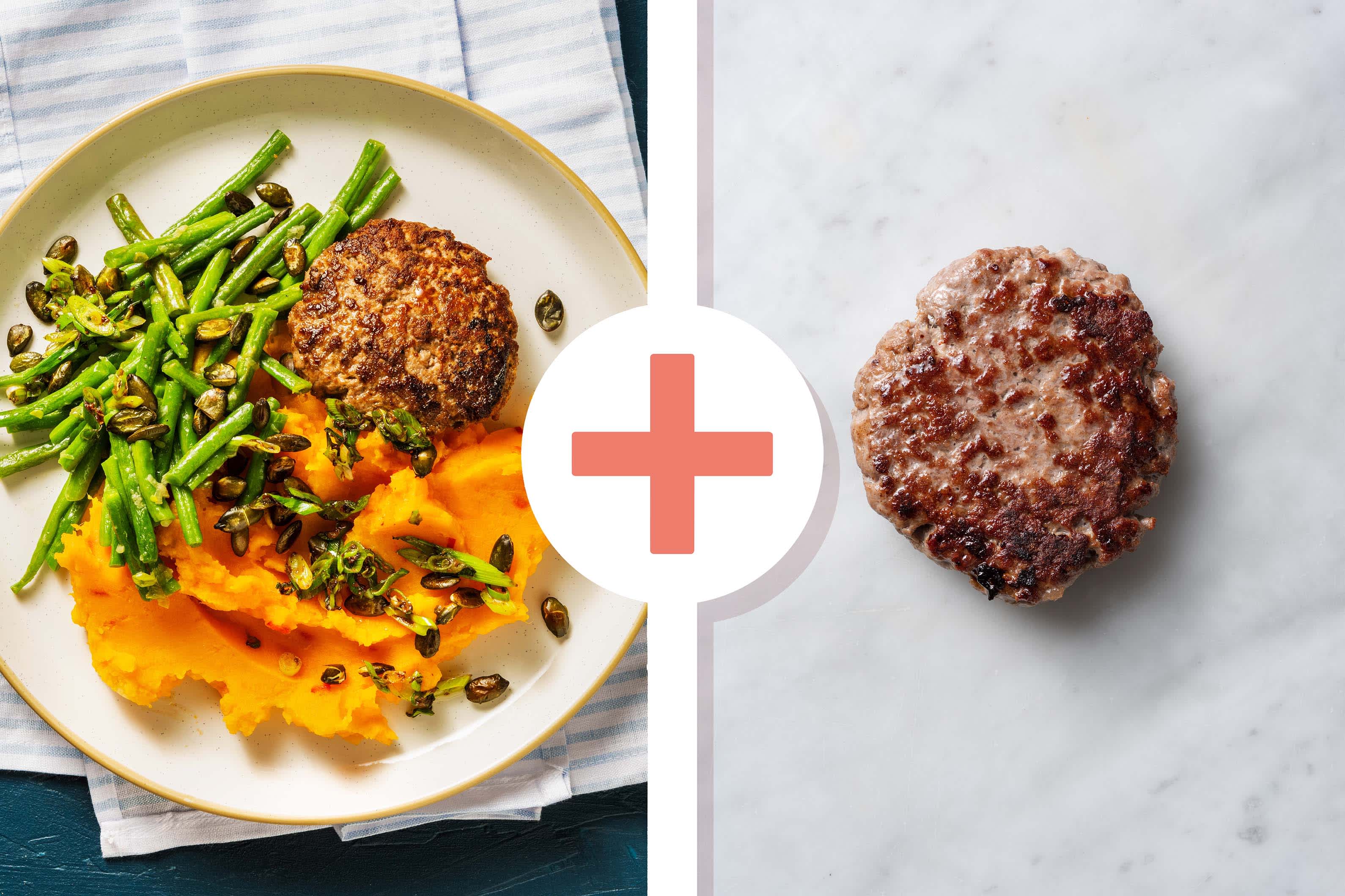 Steak haché en double portion et purée de patate douce relevée