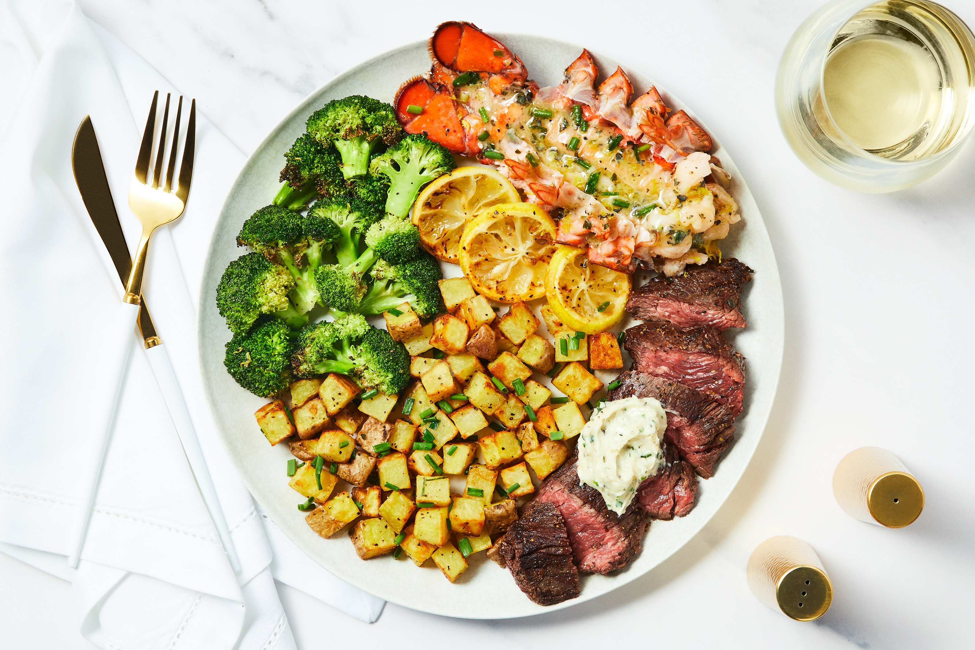 Garlic Herb Butter Steak & Lobster Tails