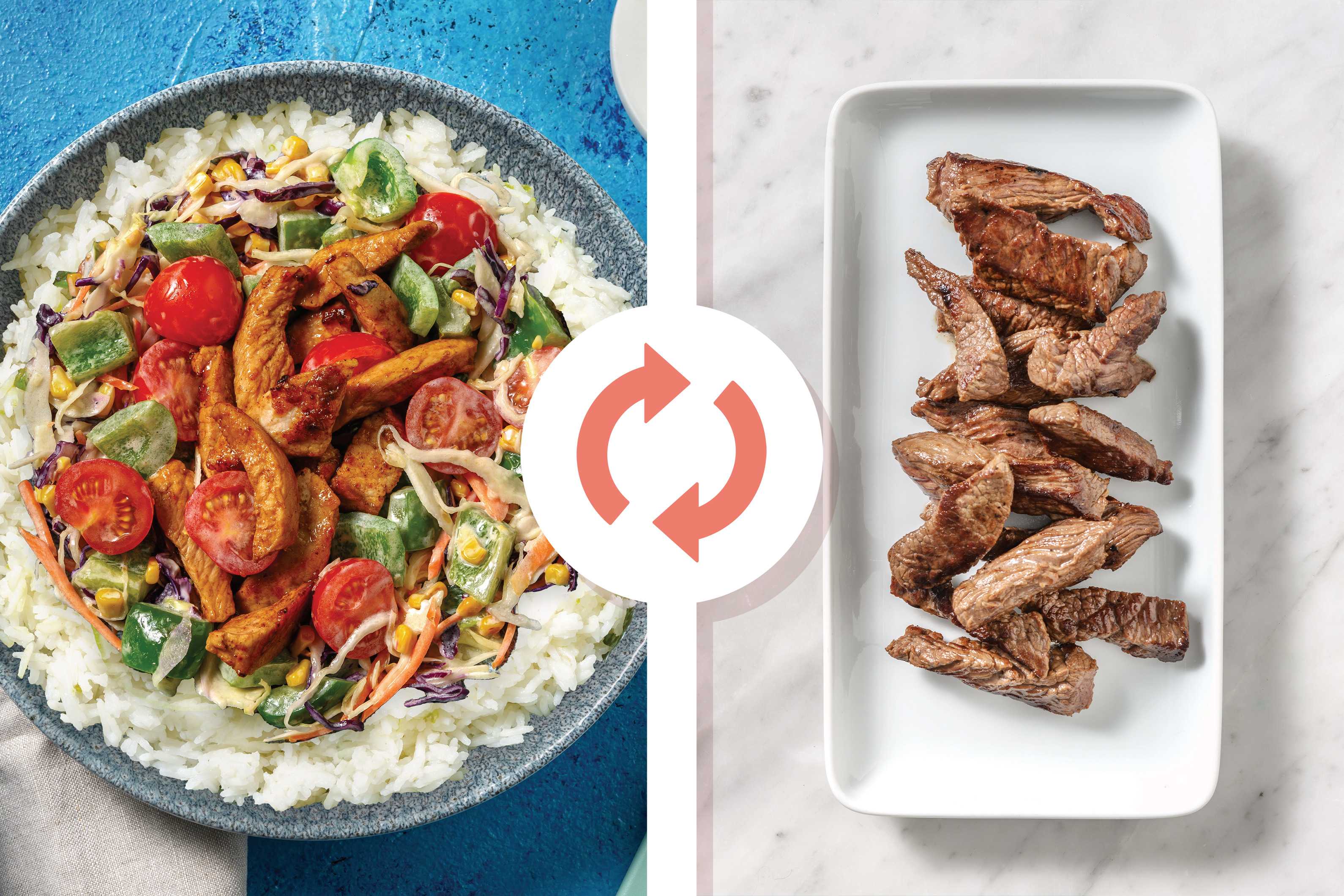 Sticky Beef & Creamy Cherry Tomato Slaw