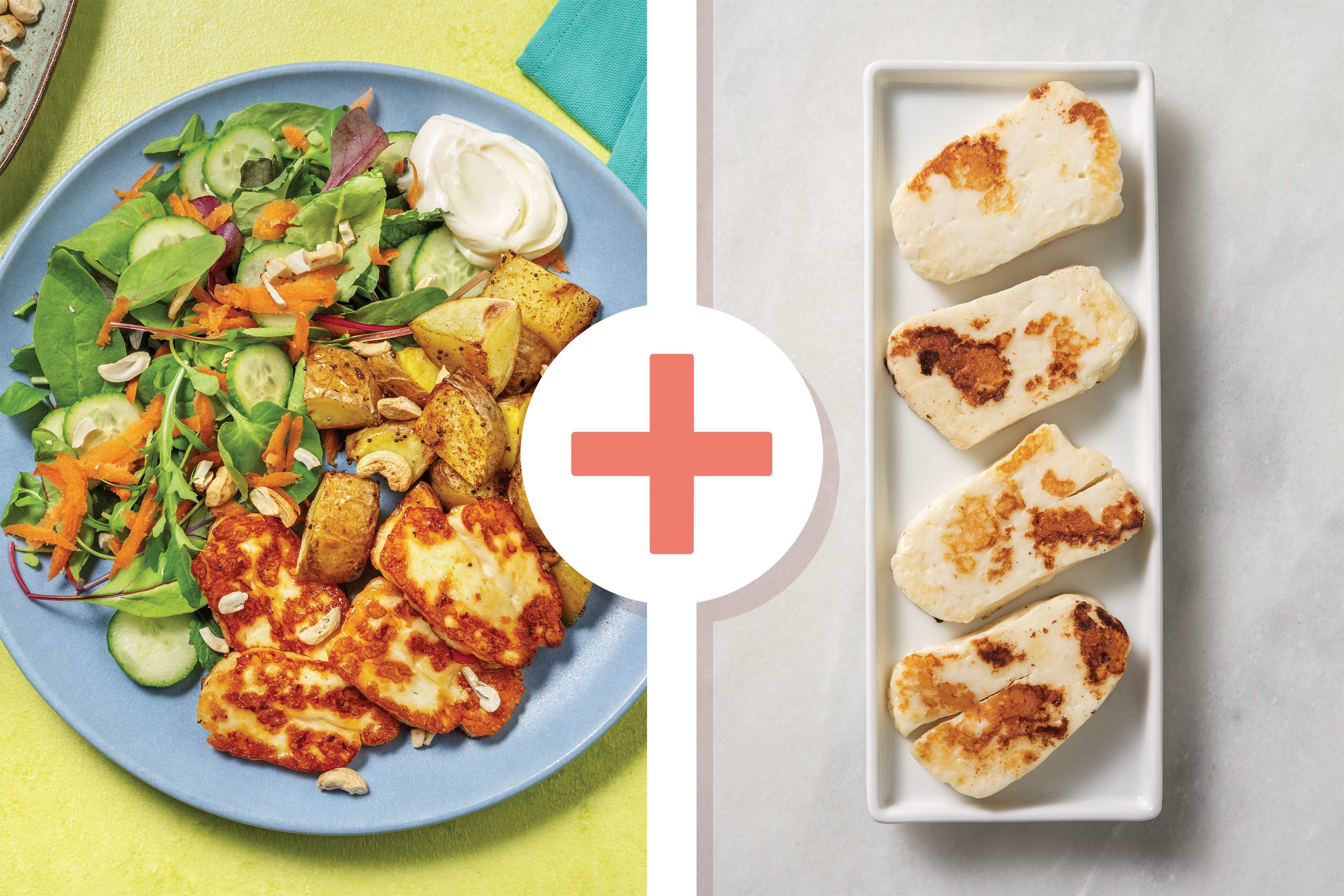 Double Sweet Chilli-Glazed Haloumi & Bombay Potatoes