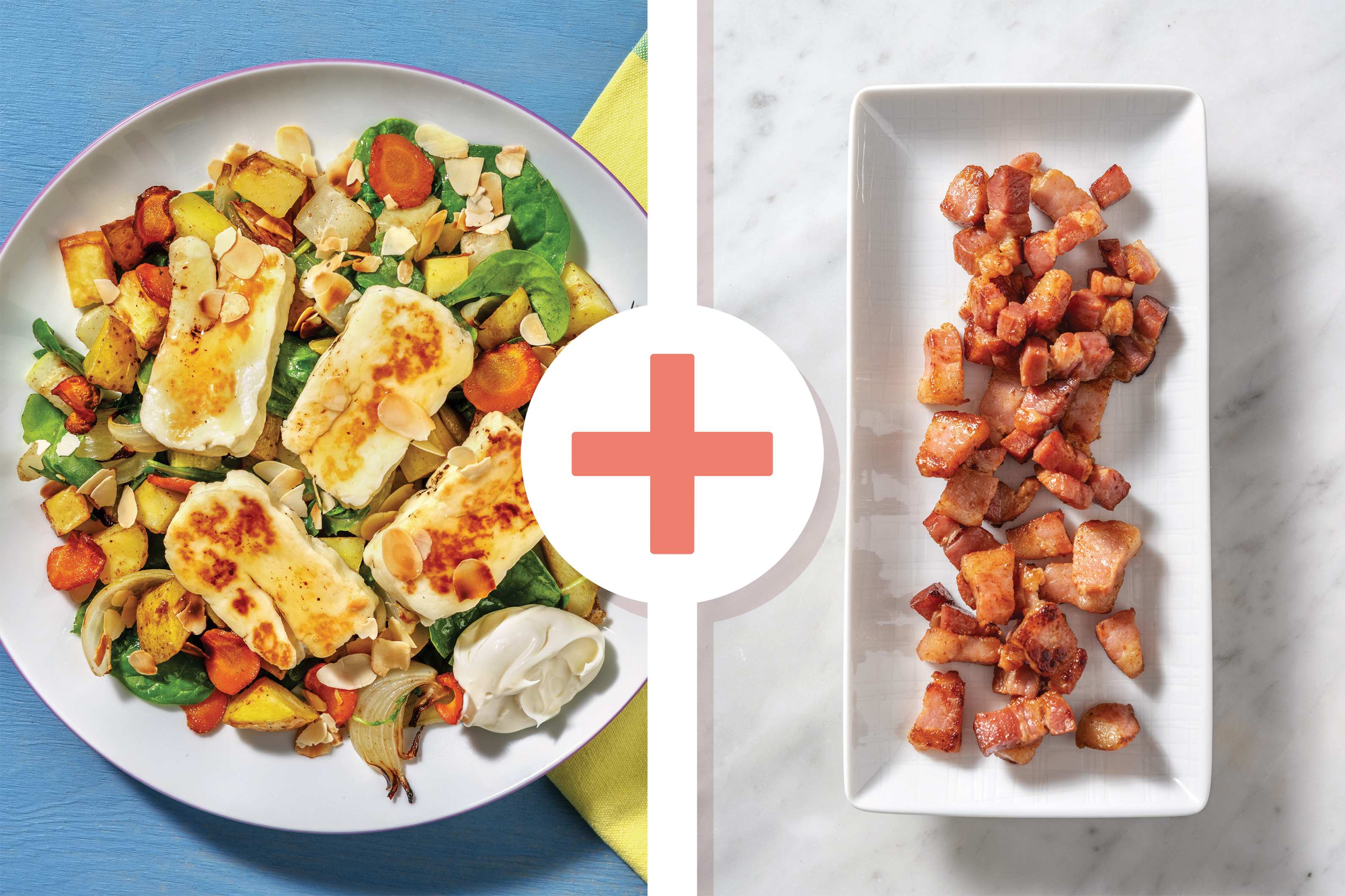 Honey-Glazed Haloumi, Bacon & Spiced Veggie Toss