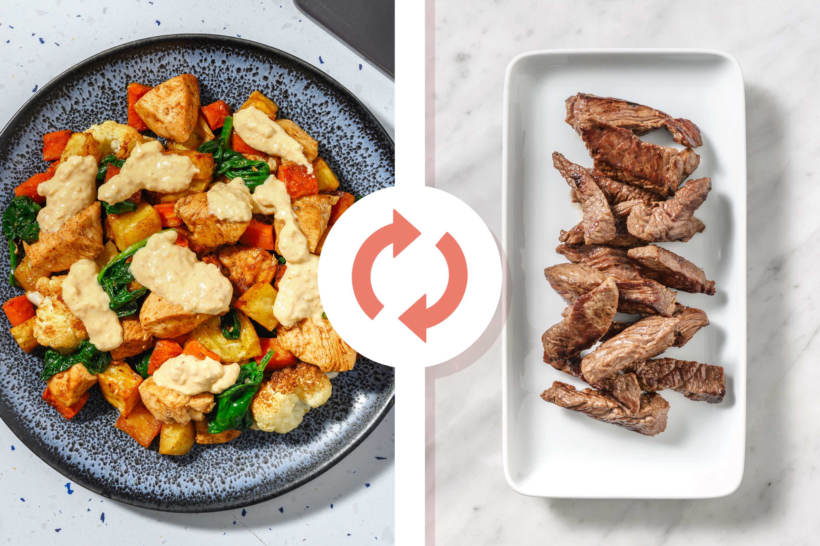 Golden Beef Strips & Roast Veggie Medley