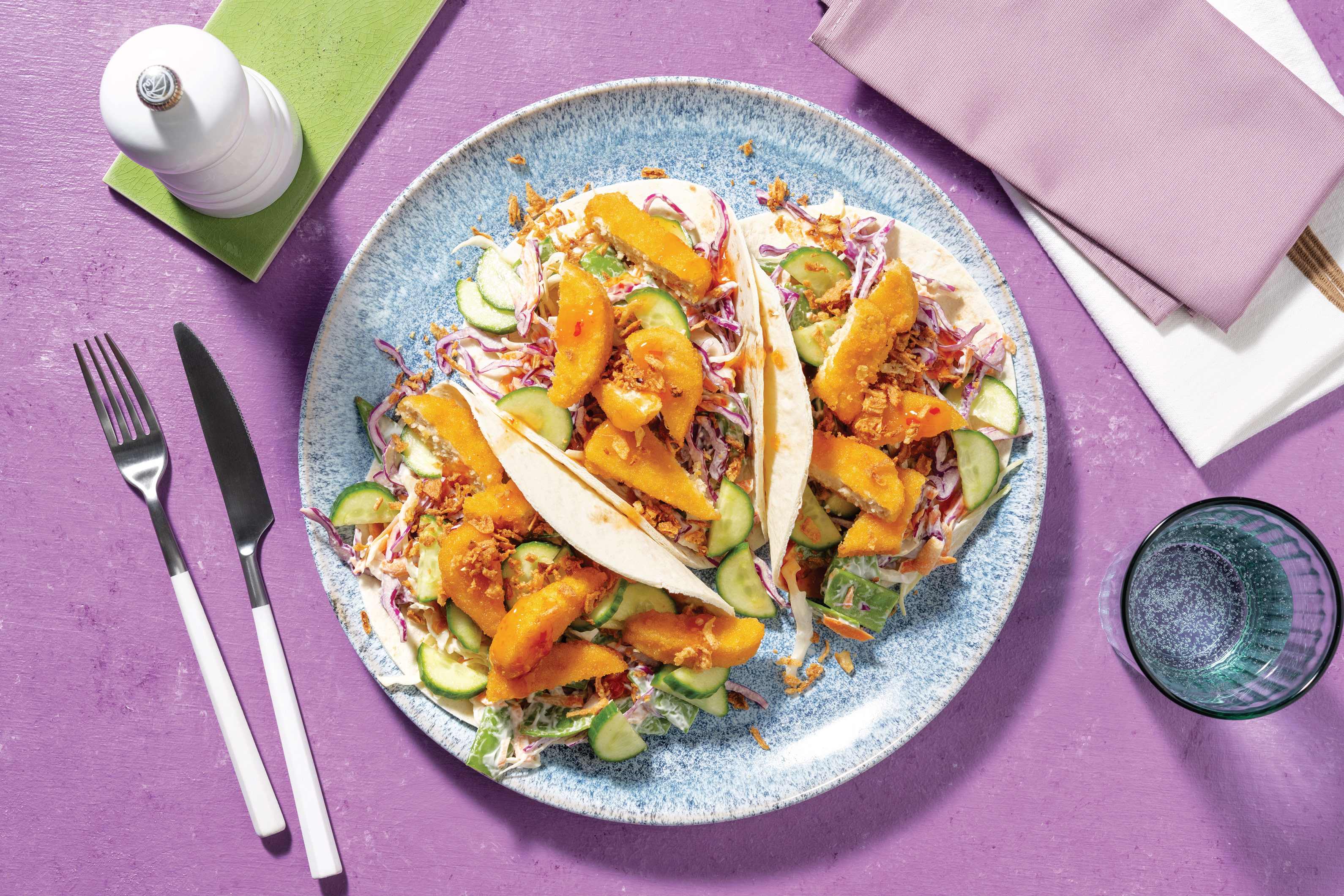 Double Asian Plant-Based Crumbed Chick'n Tacos