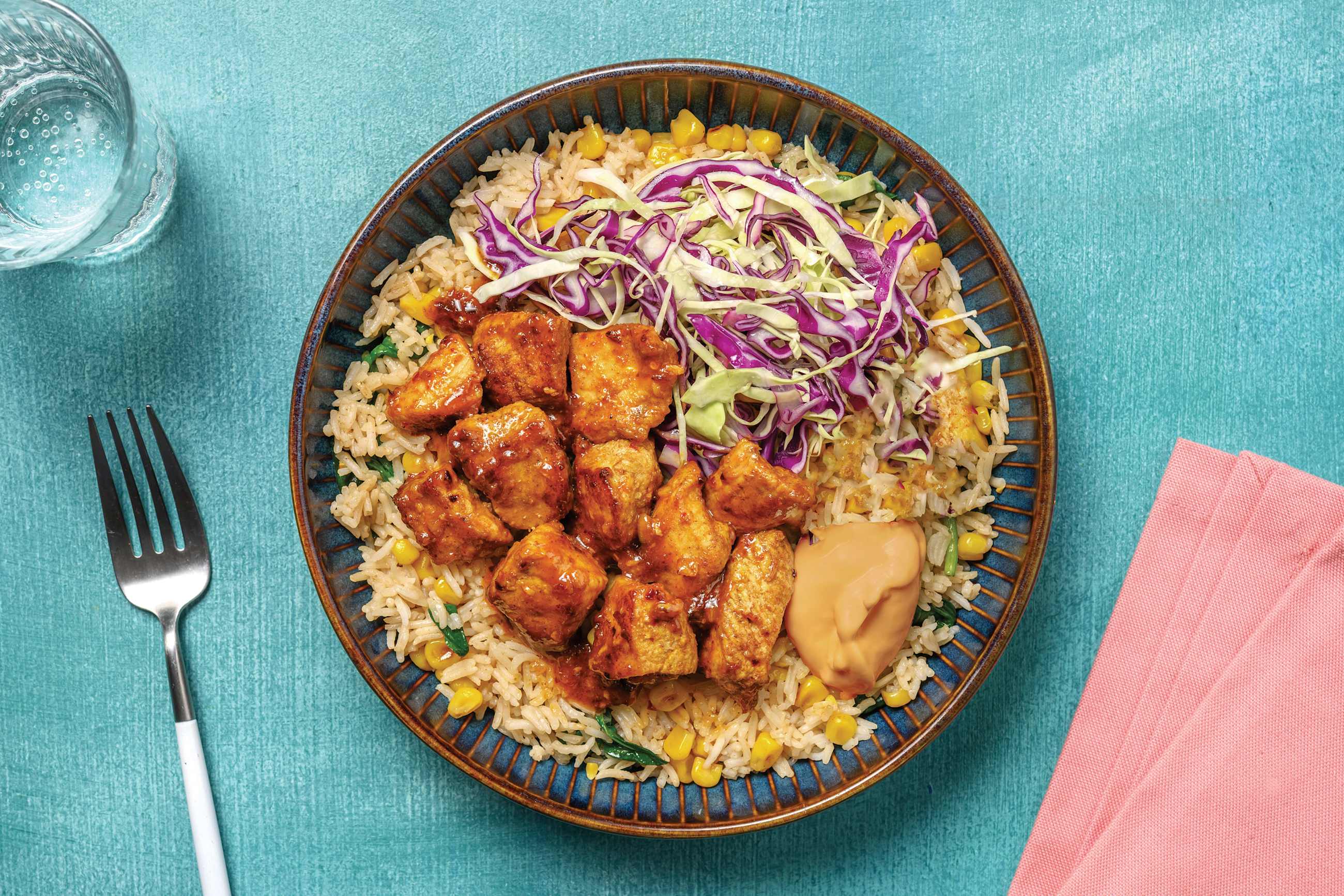 Herby Marinated Chicken & Garlic-Corn Rice Bowl