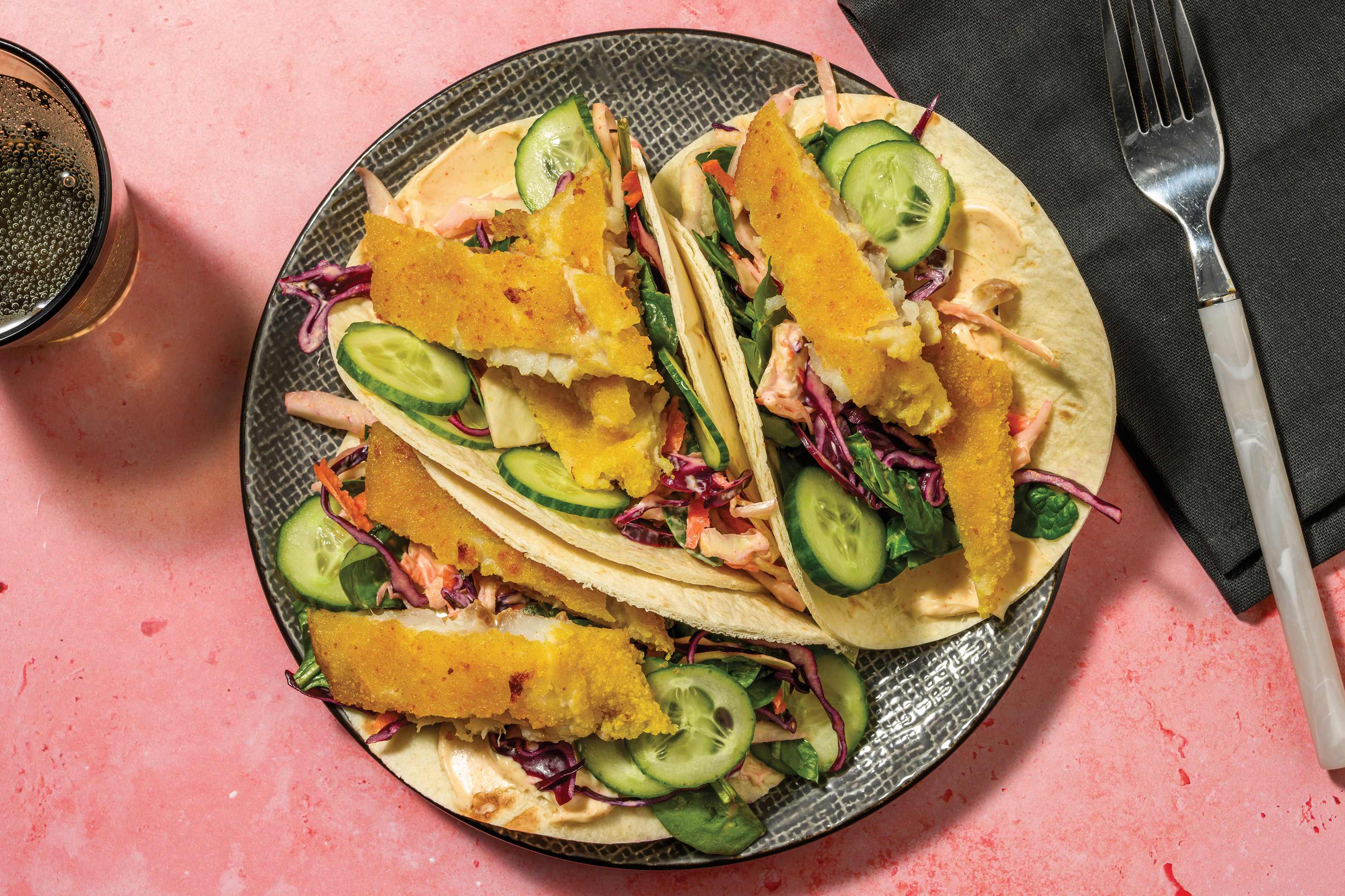 Plant-Based Crumbed Chick'n & BBQ Mayo Tacos