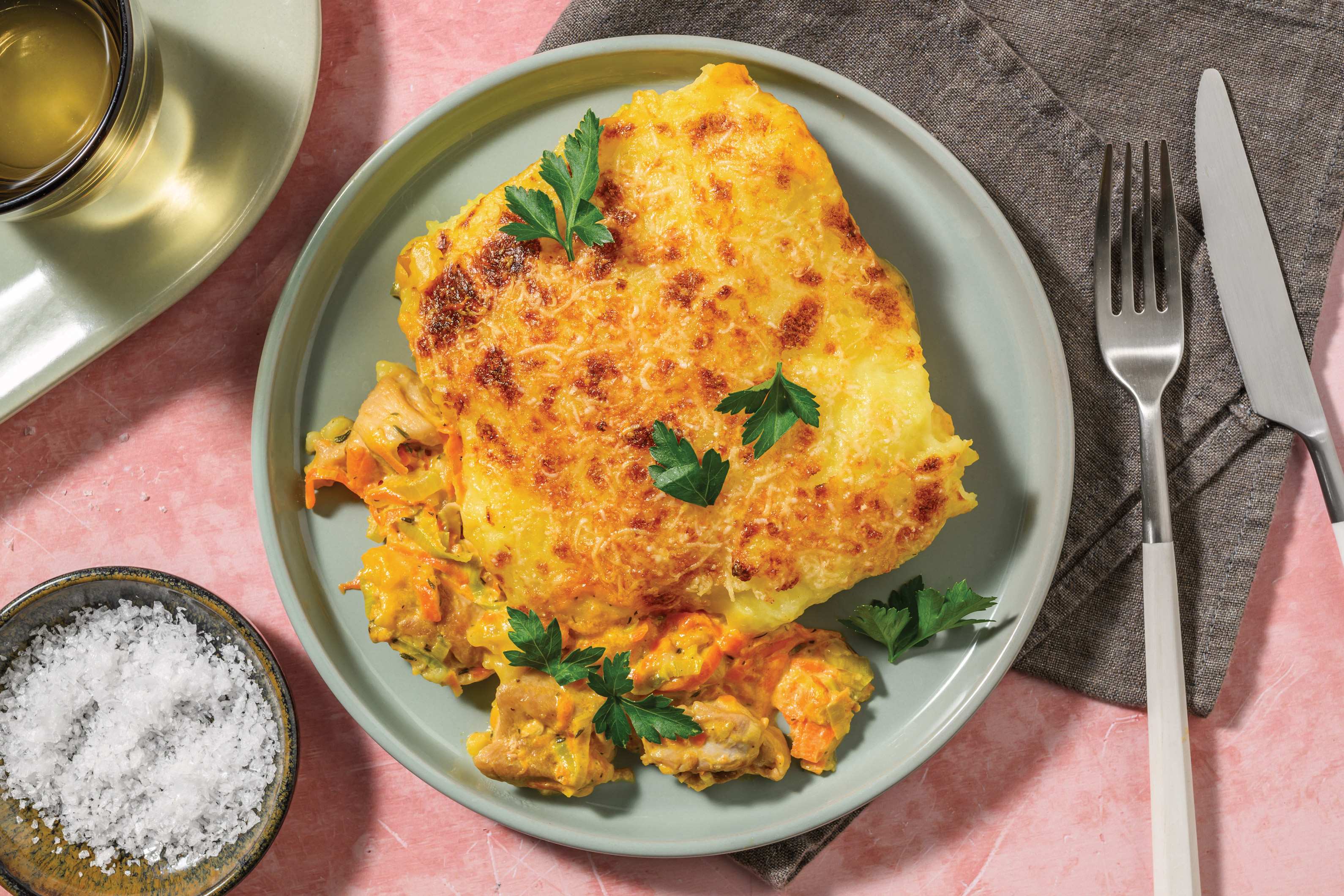 Creamy Chicken Kumara Top Pie & Veggies
