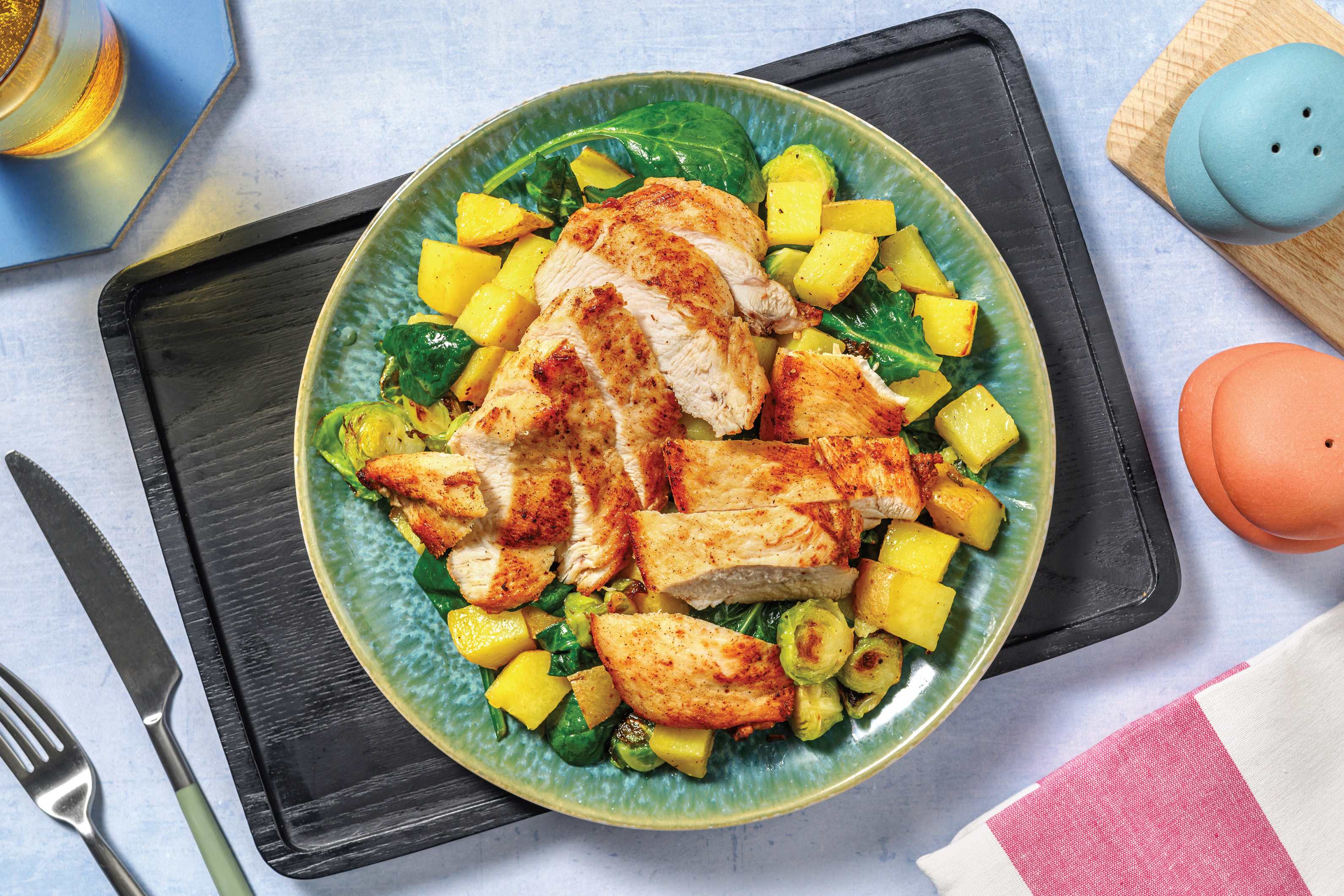 Spiced Chicken & Roast Brussels Salad