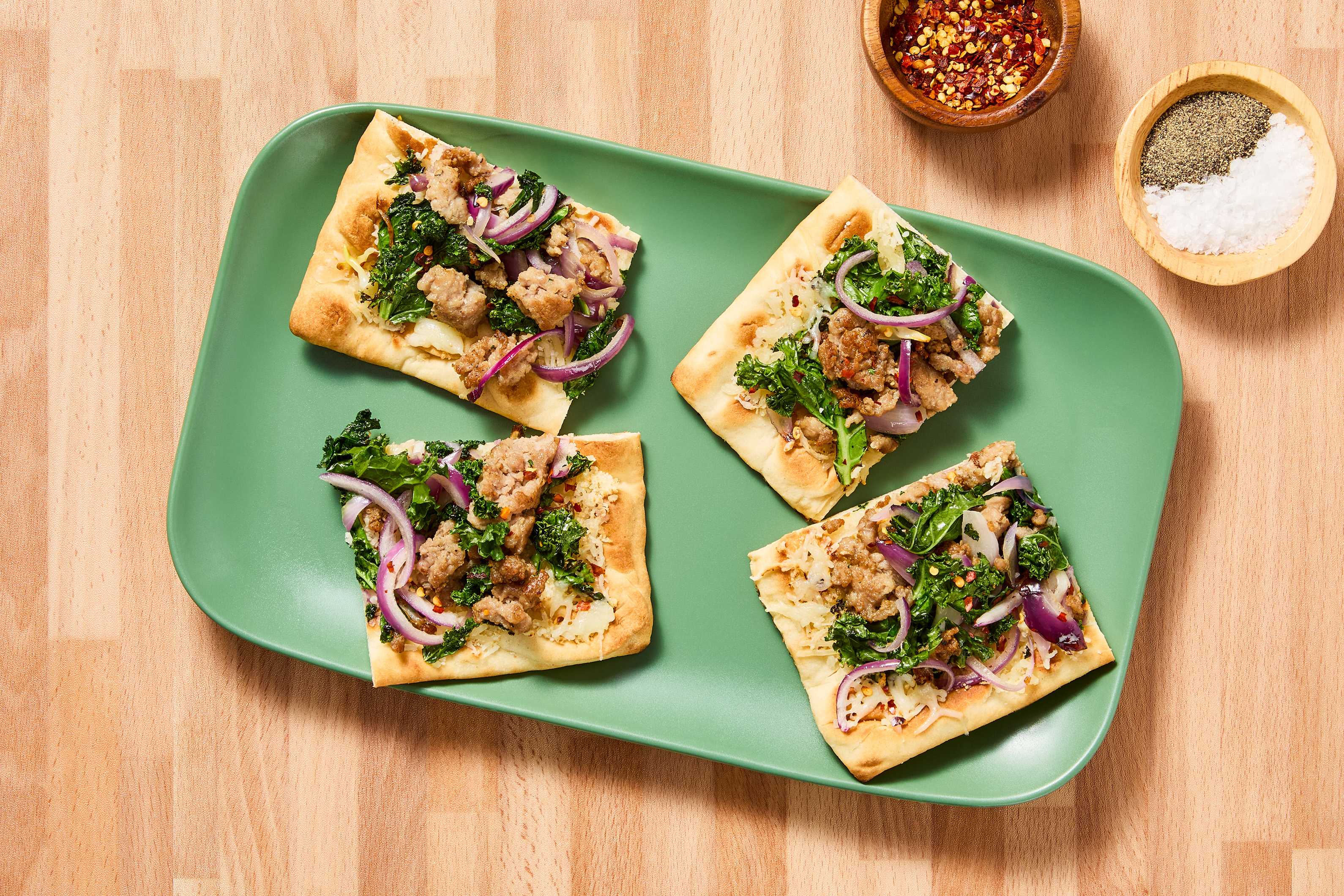 Cheesy Sausage & Kale Flatbreads