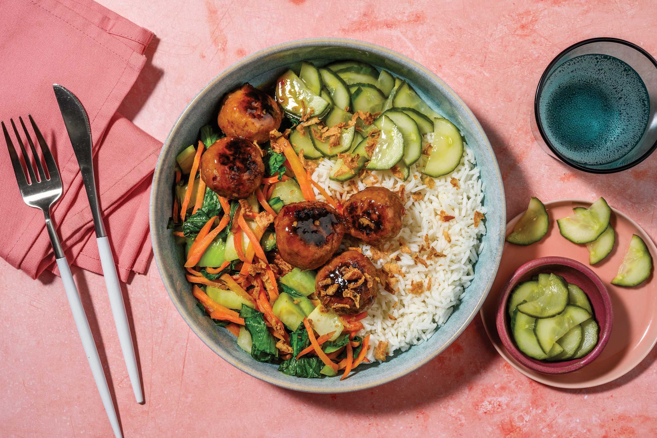 Vietnamese-Style Pork Meatball & Rice Bowl